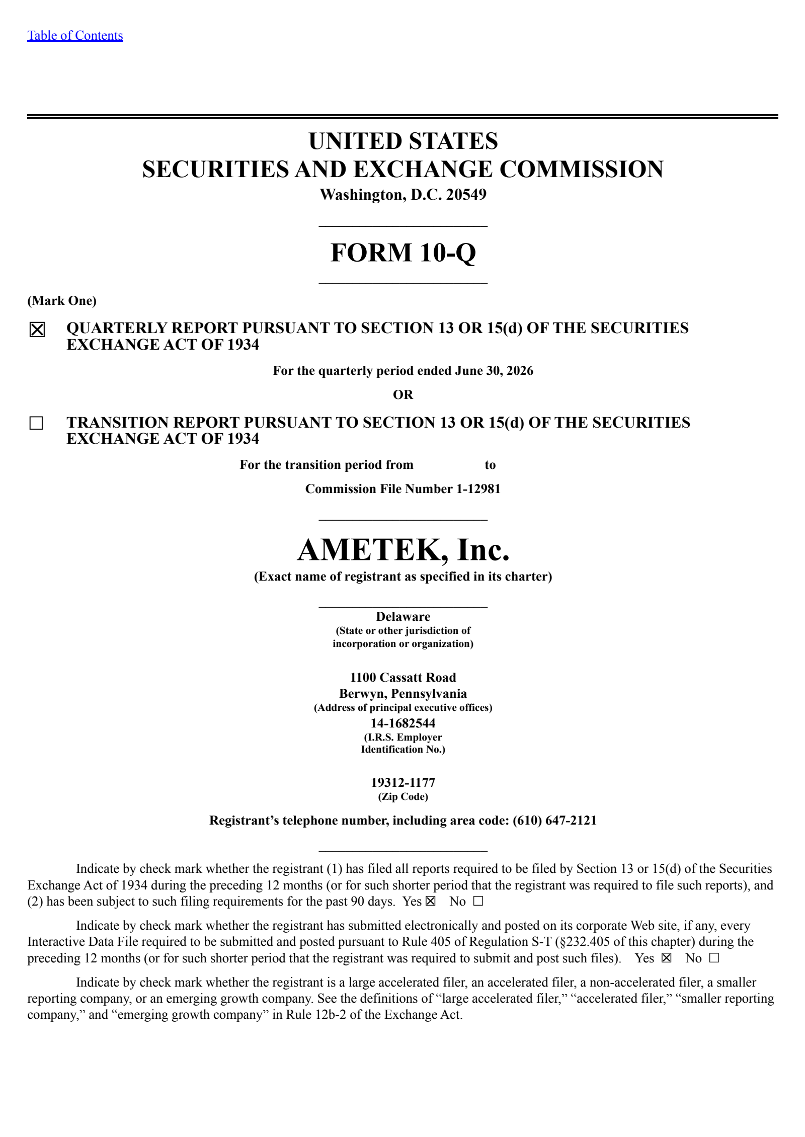 AMETEK's Q2 2026 Quarterly report