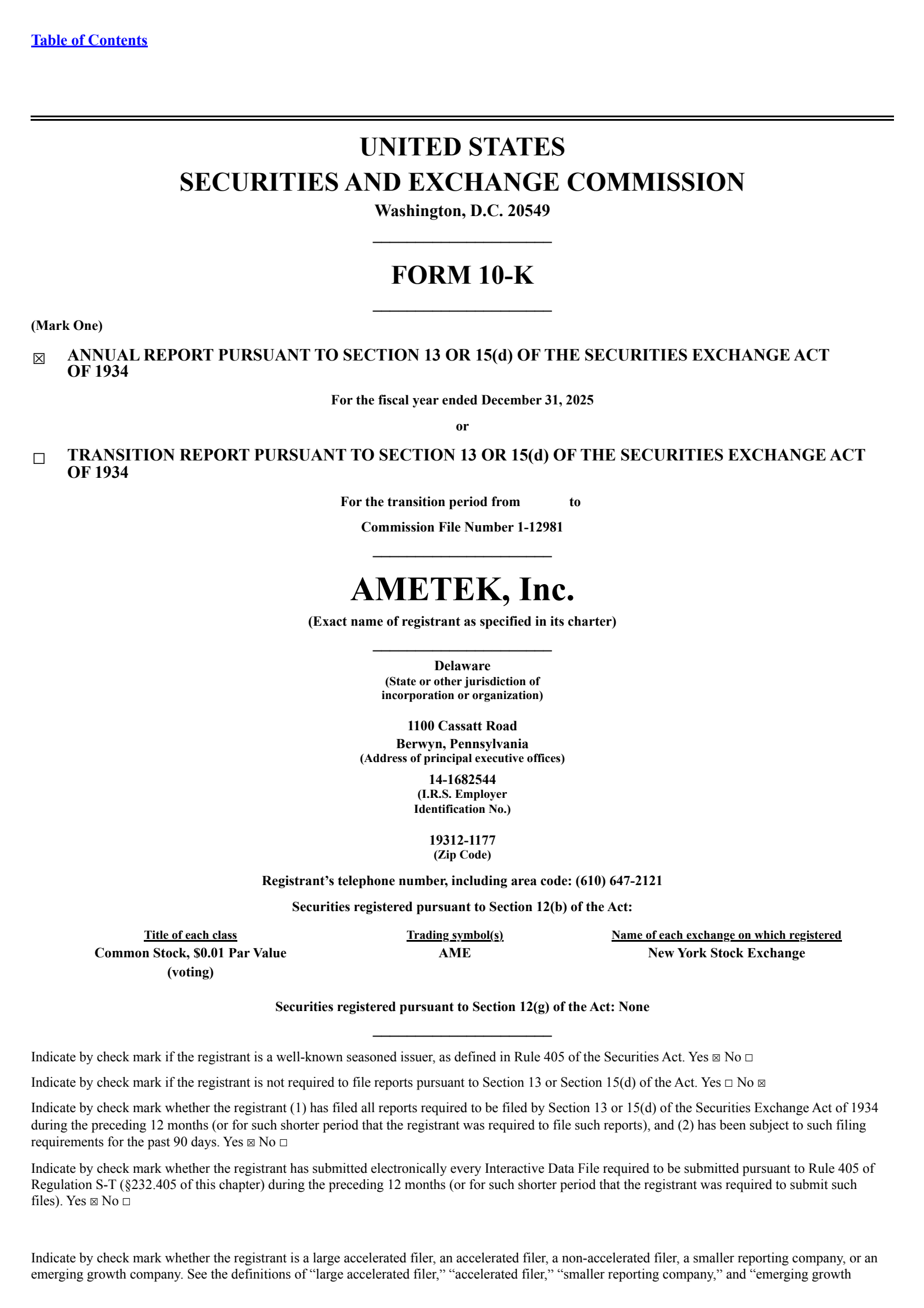 AMETEK's Q4 2025 Annual report