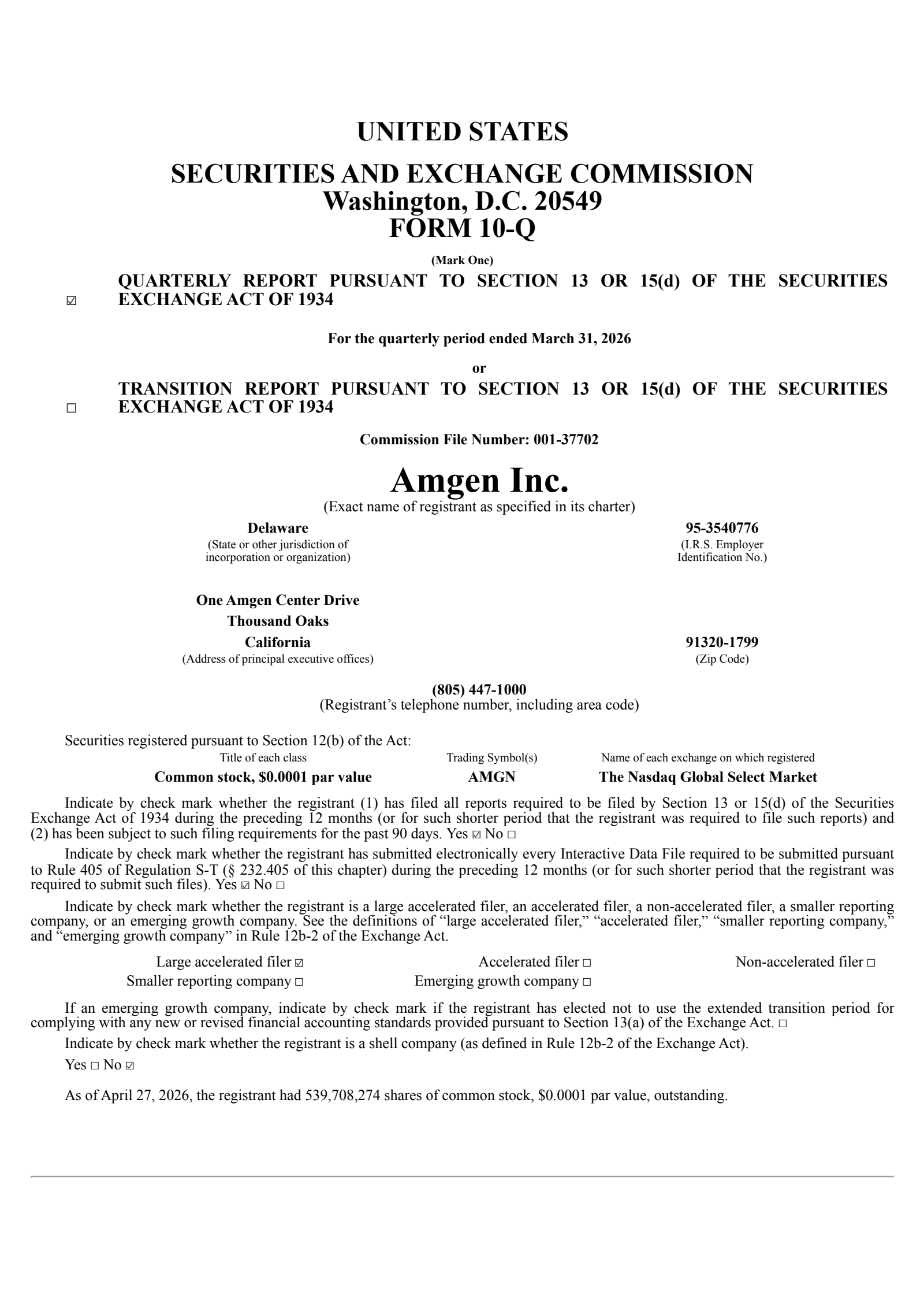 Amgen's Q1 2026 Quarterly report