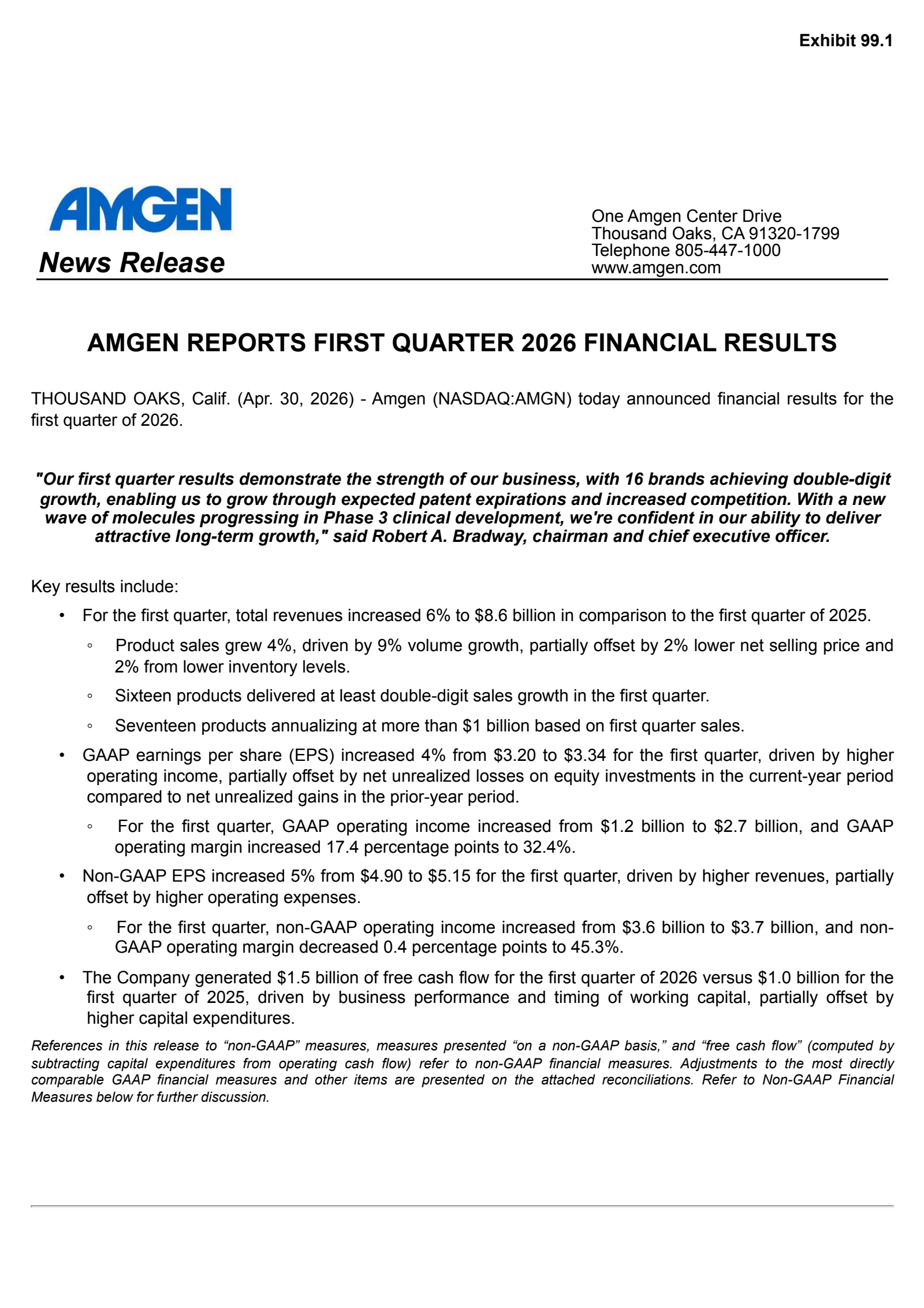 Amgen's Q1 2026 Press Release