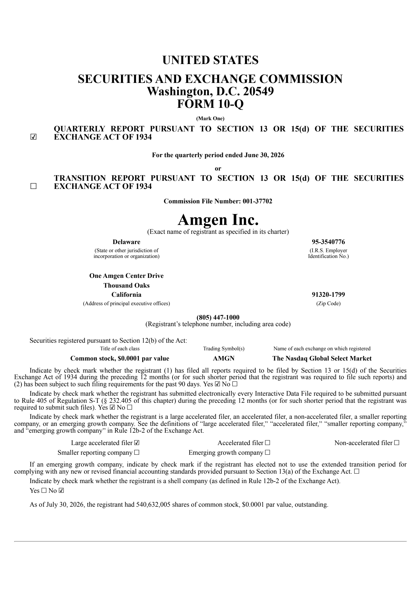 Amgen's Q2 2026 Quarterly report