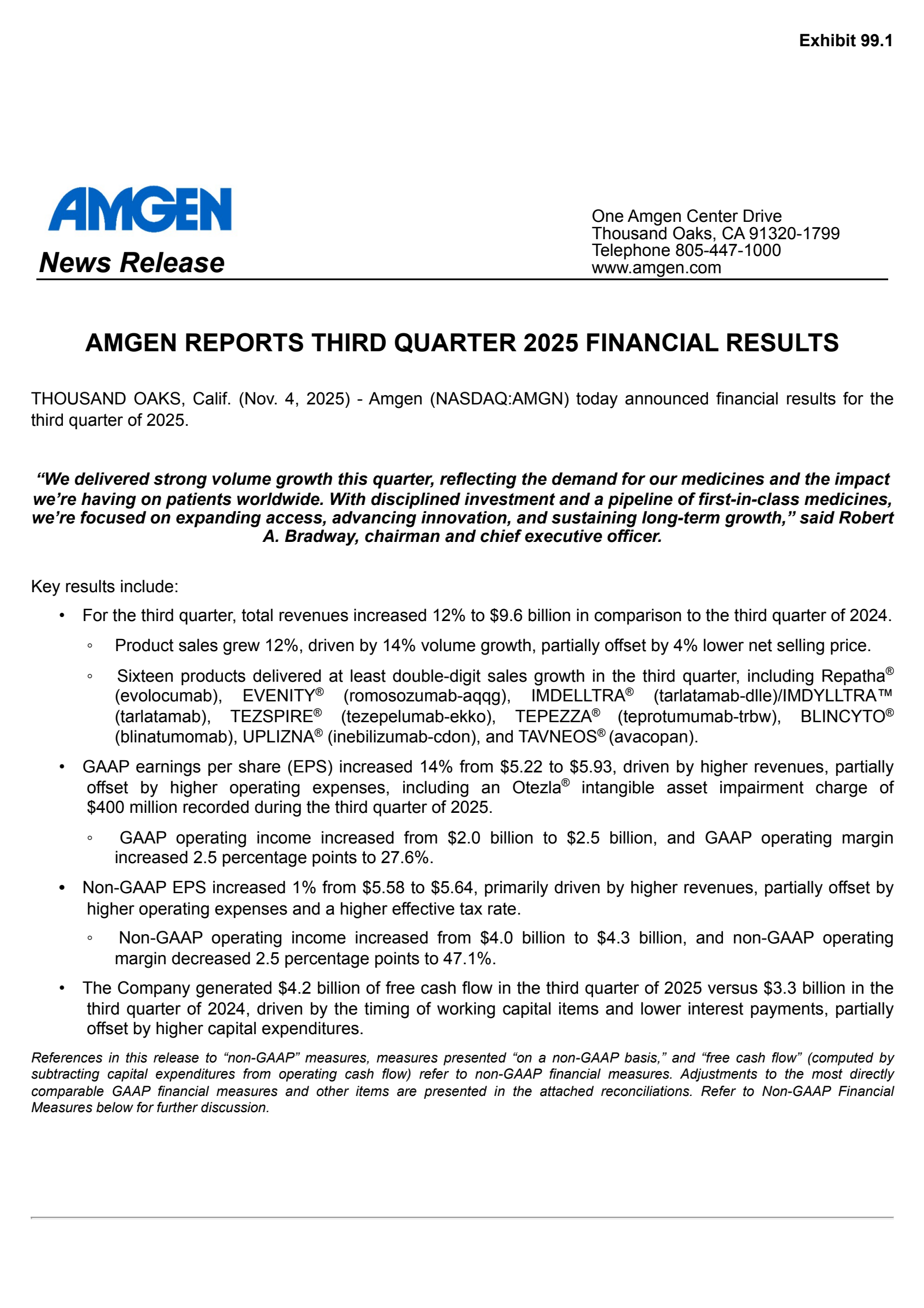 Amgen's Q3 2025 Earnings Release
