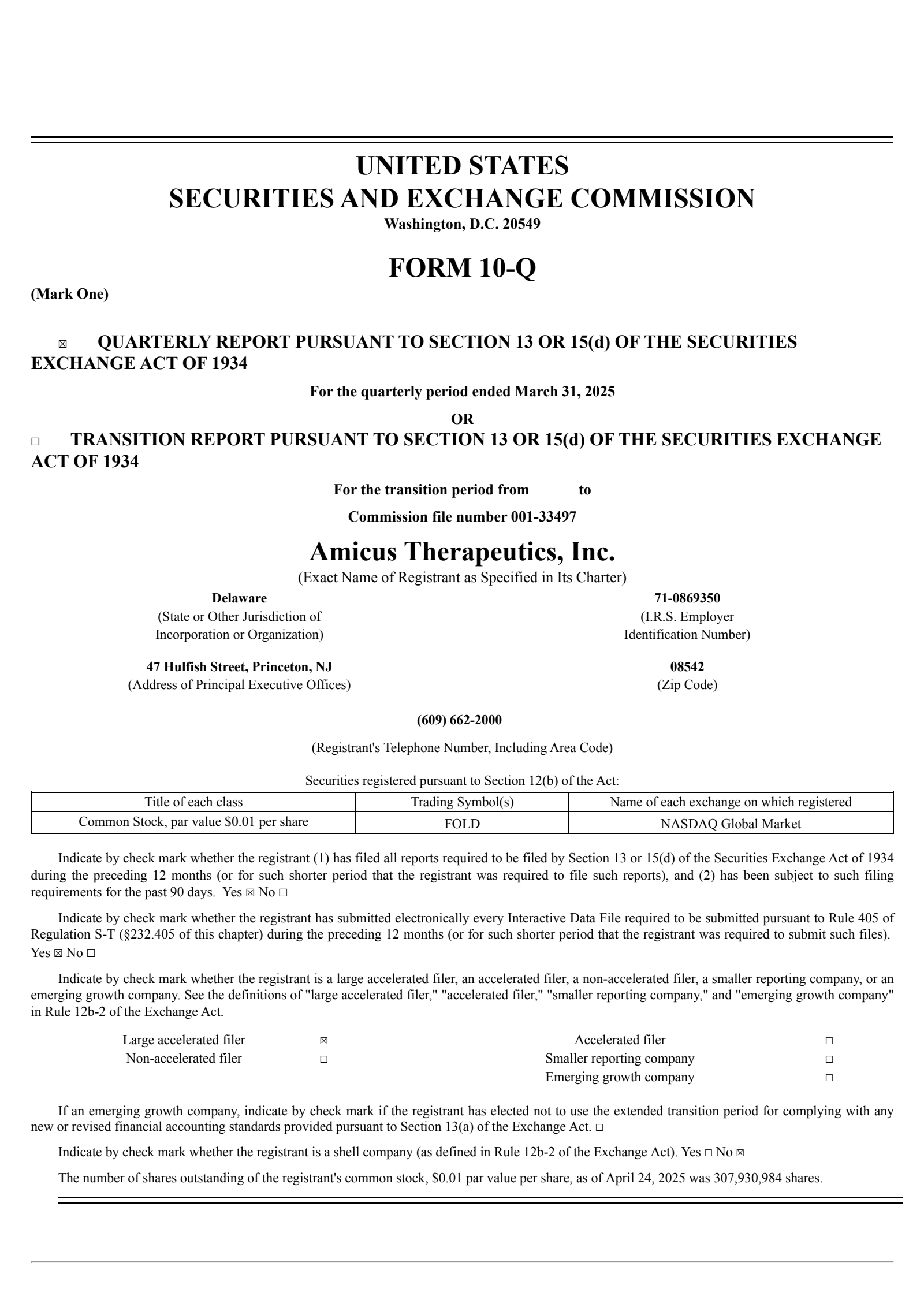 Amicus Therapeutics' Q1 2025 Quarterly report