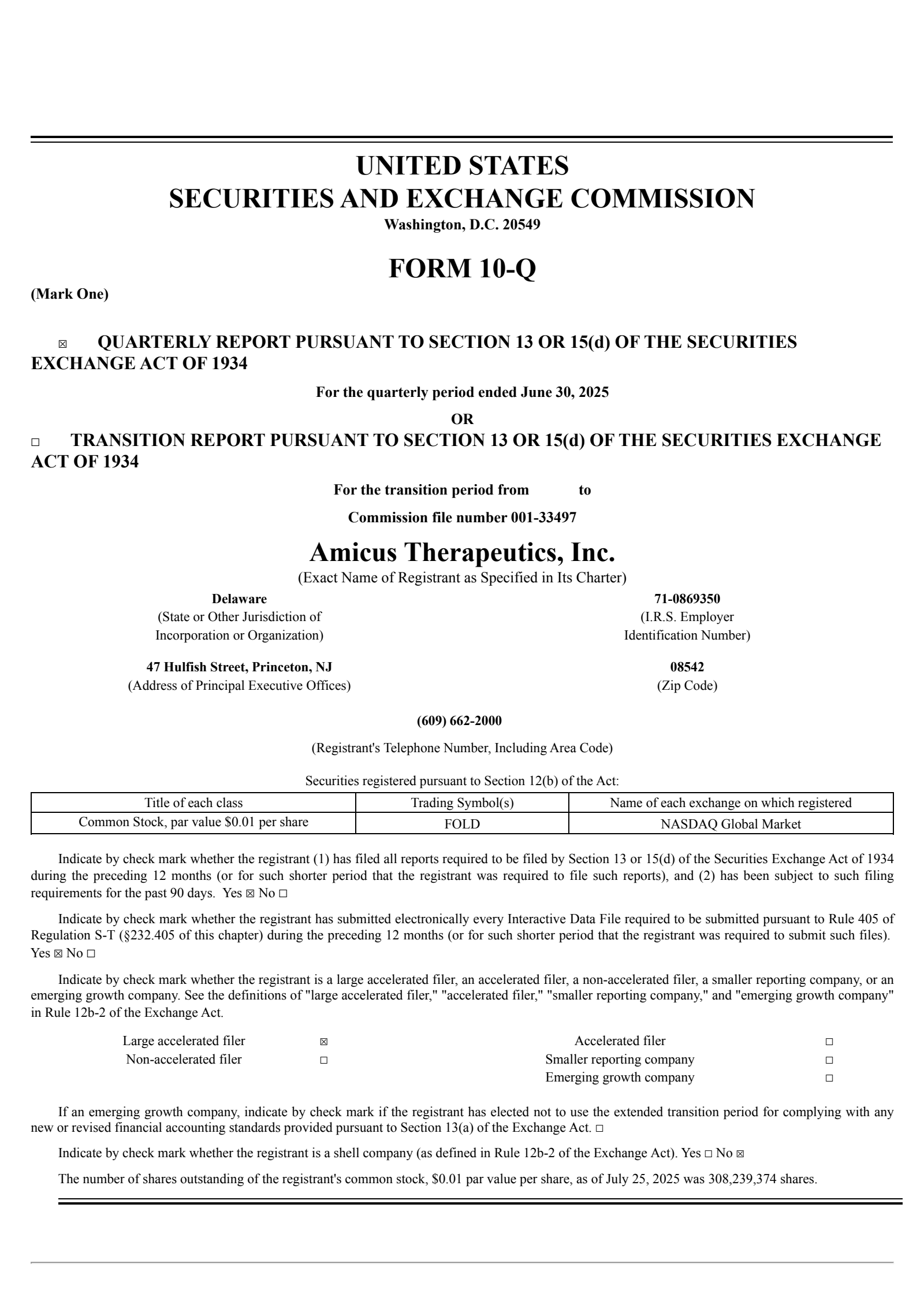 Amicus Therapeutics' Q2 2025 Quarterly report