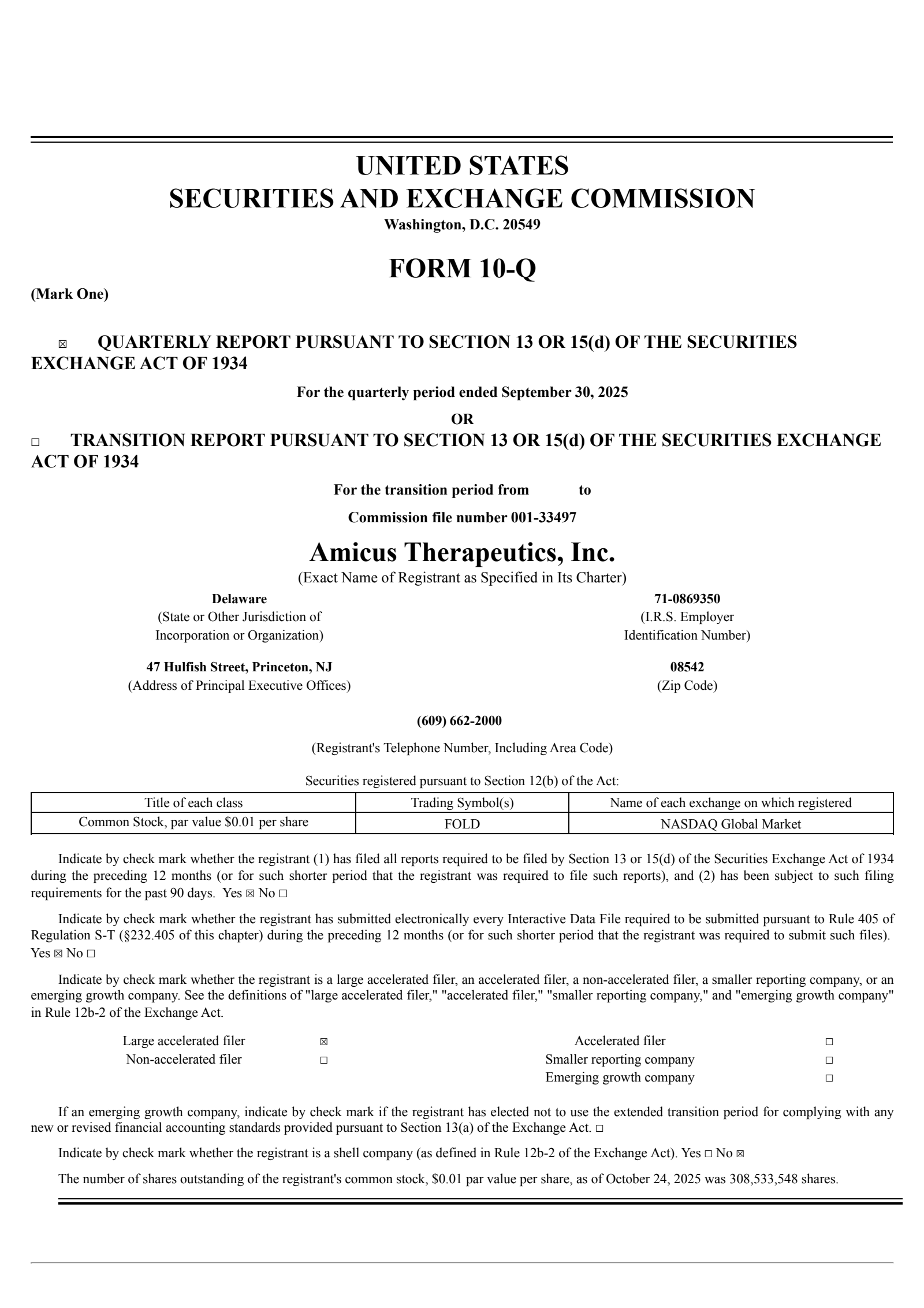 Amicus Therapeutics' Q3 2025 Quarterly Report