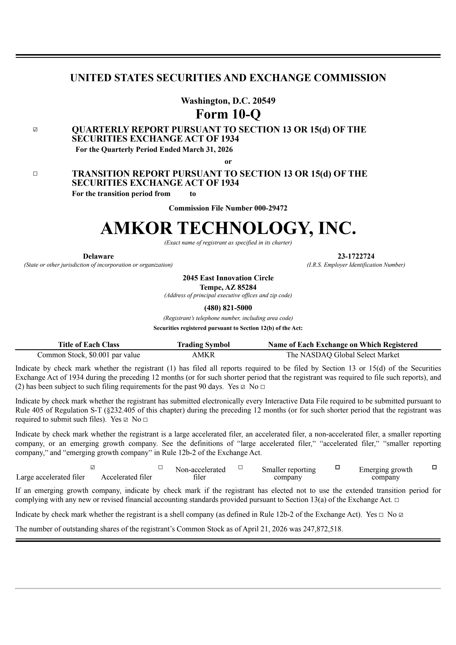 Amkor Technology's Q1 2026 Quarterly report