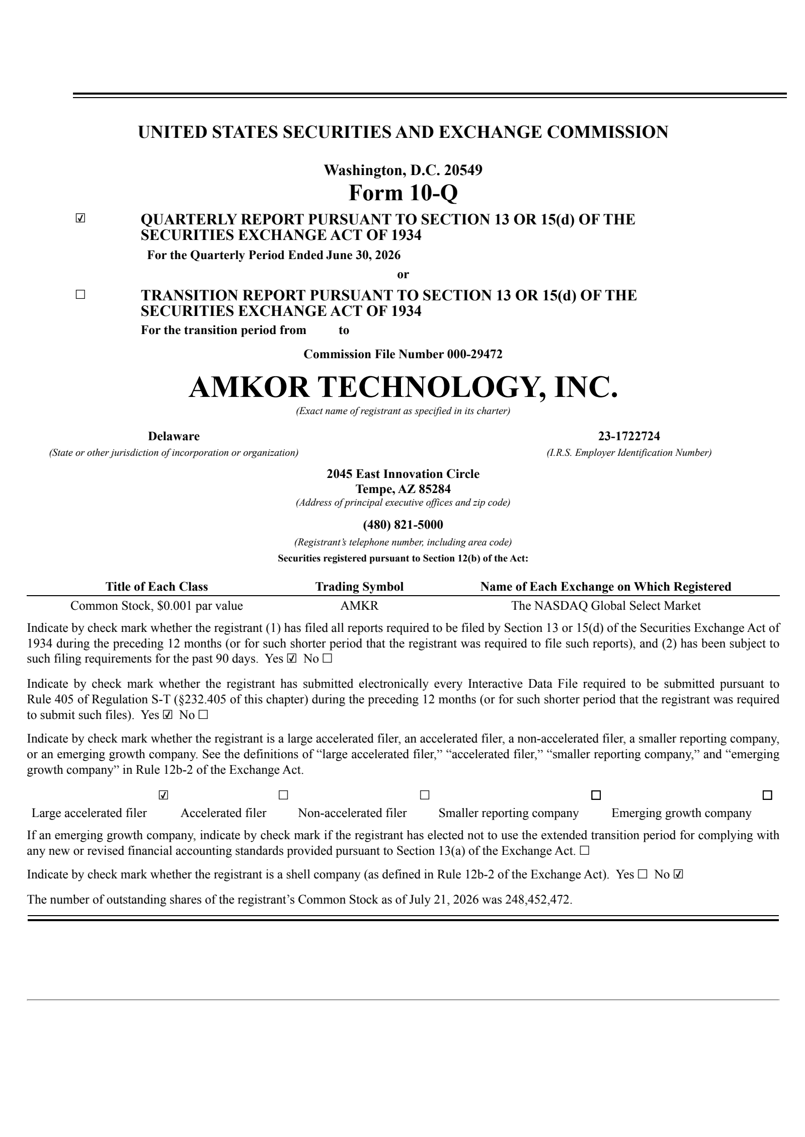 Amkor Technology's Q2 2026 Quarterly report