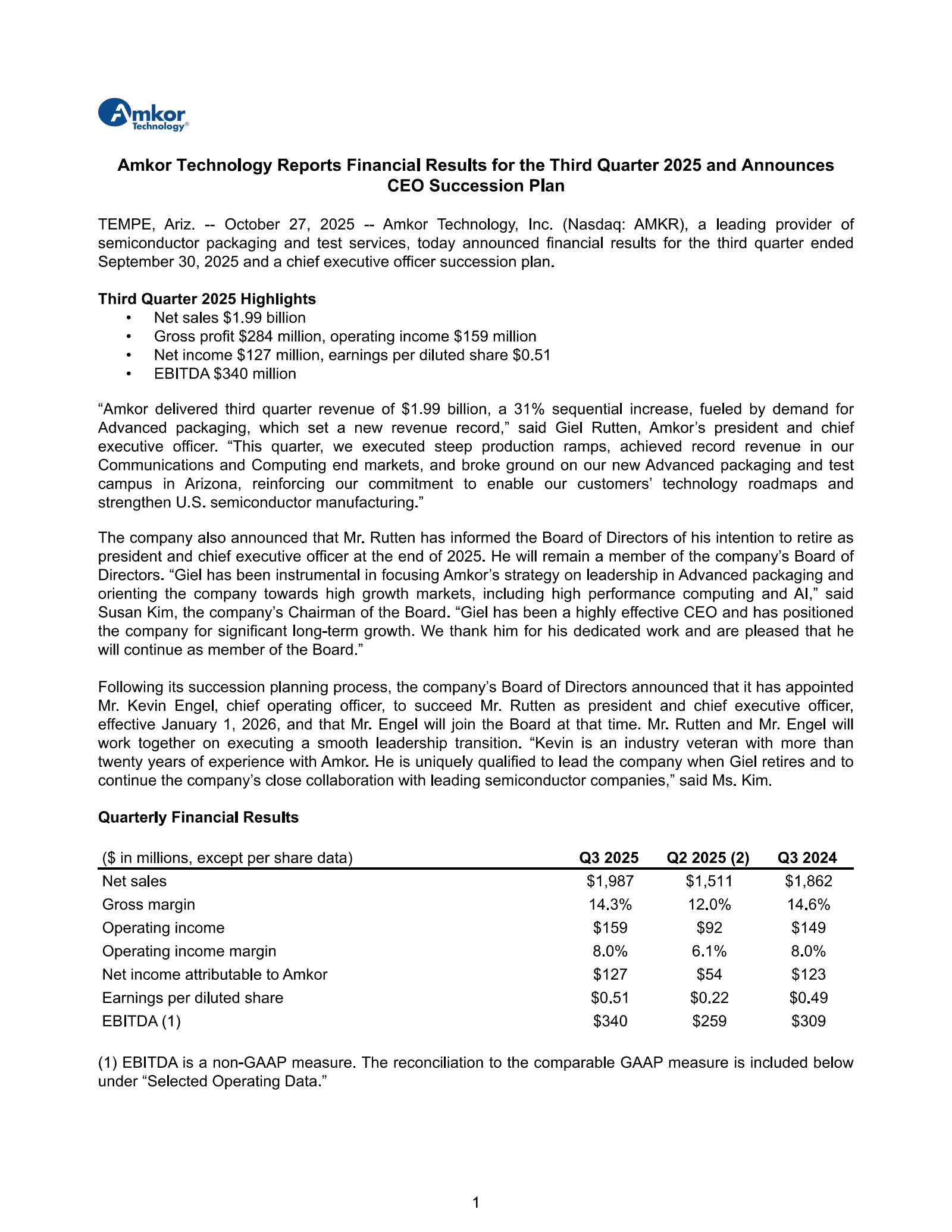 Amkor Technology's Q3 2025 Earnings Release