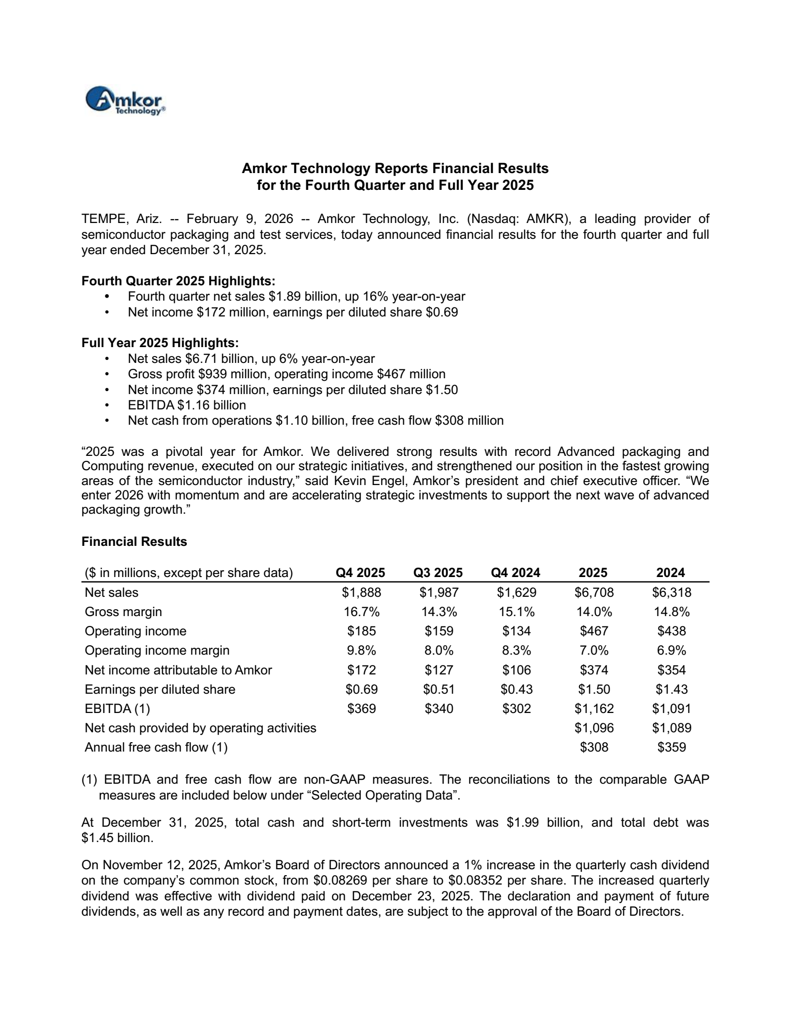 Amkor Technology's Q4 2025 Press Release