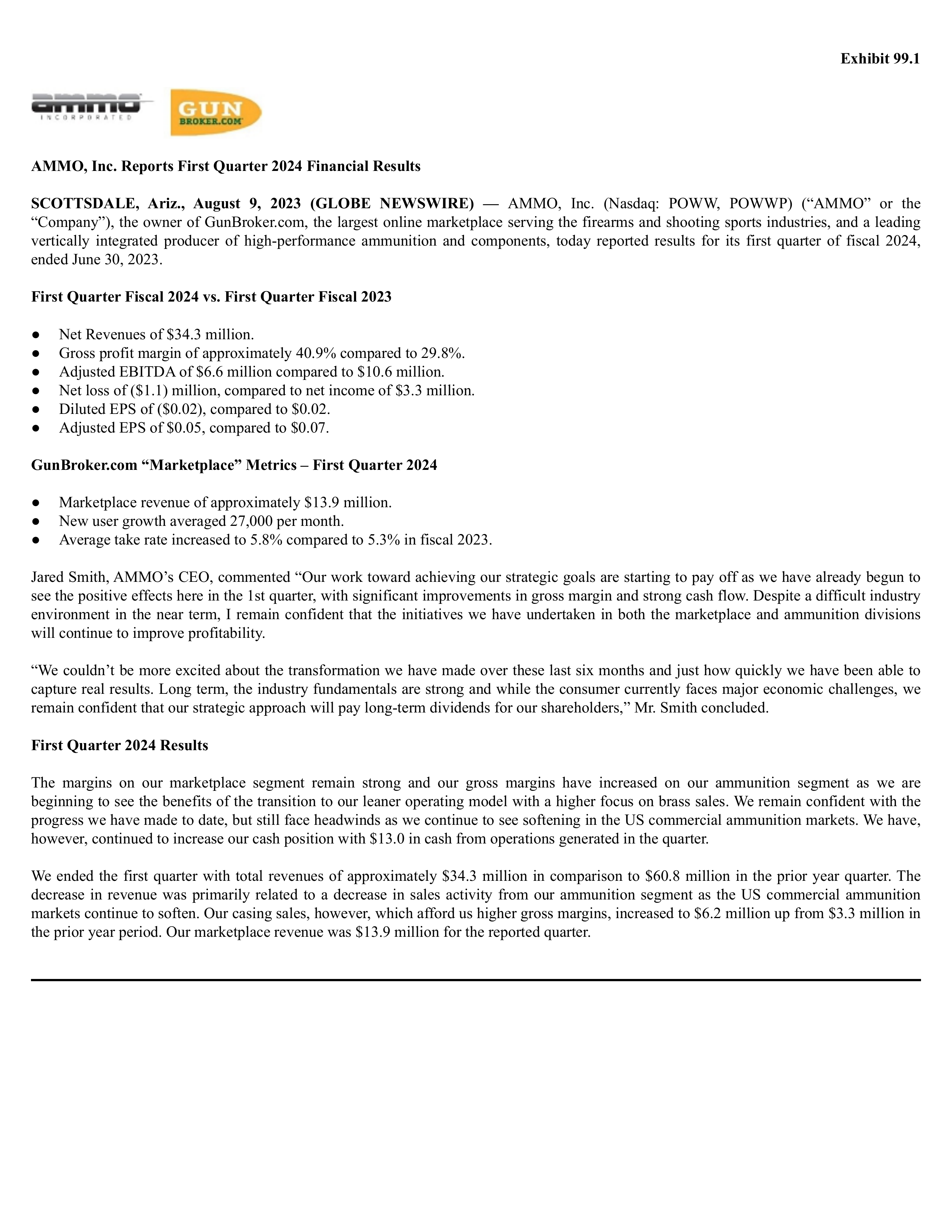 AMMO's Q1 2024 Press Release