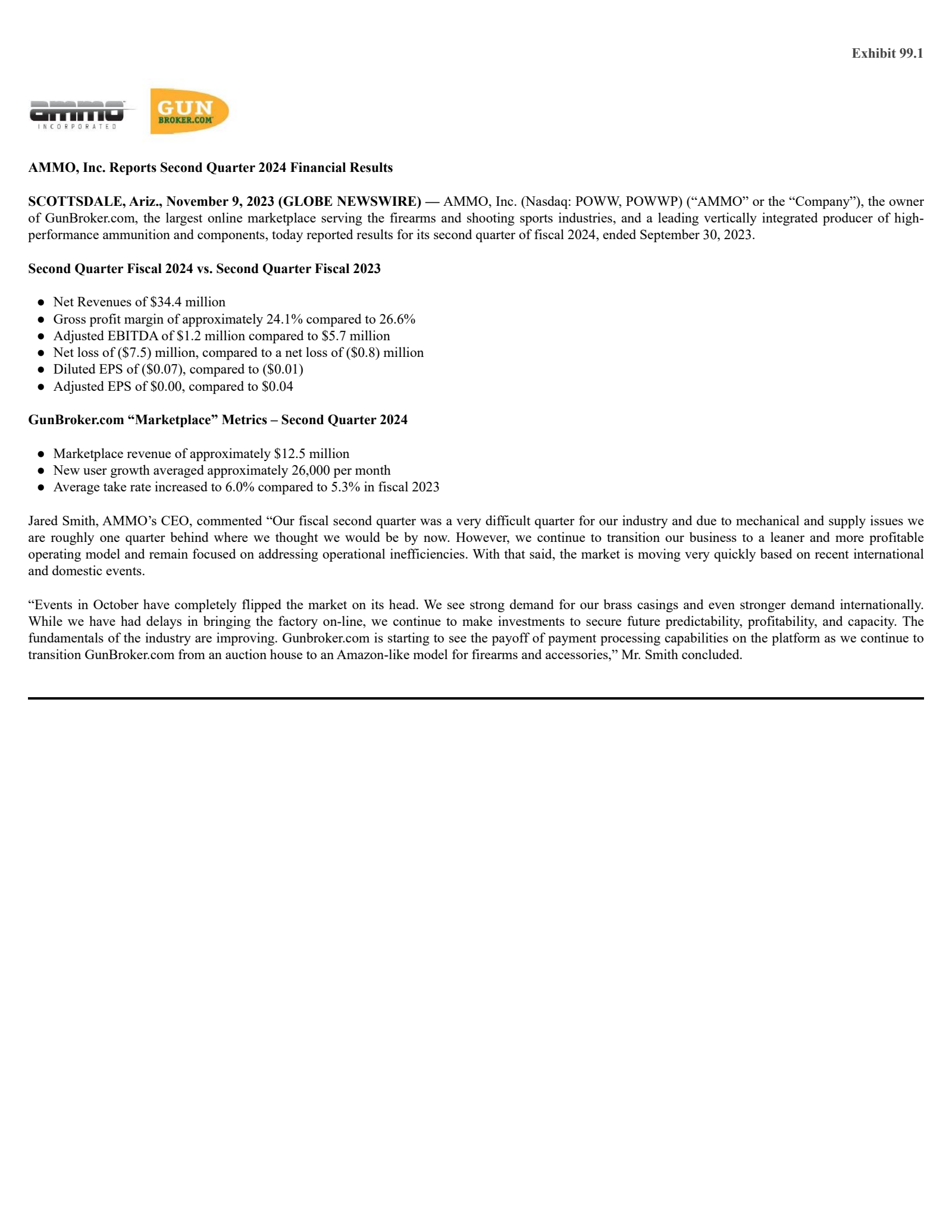 AMMO's Q2 2024 Press Release