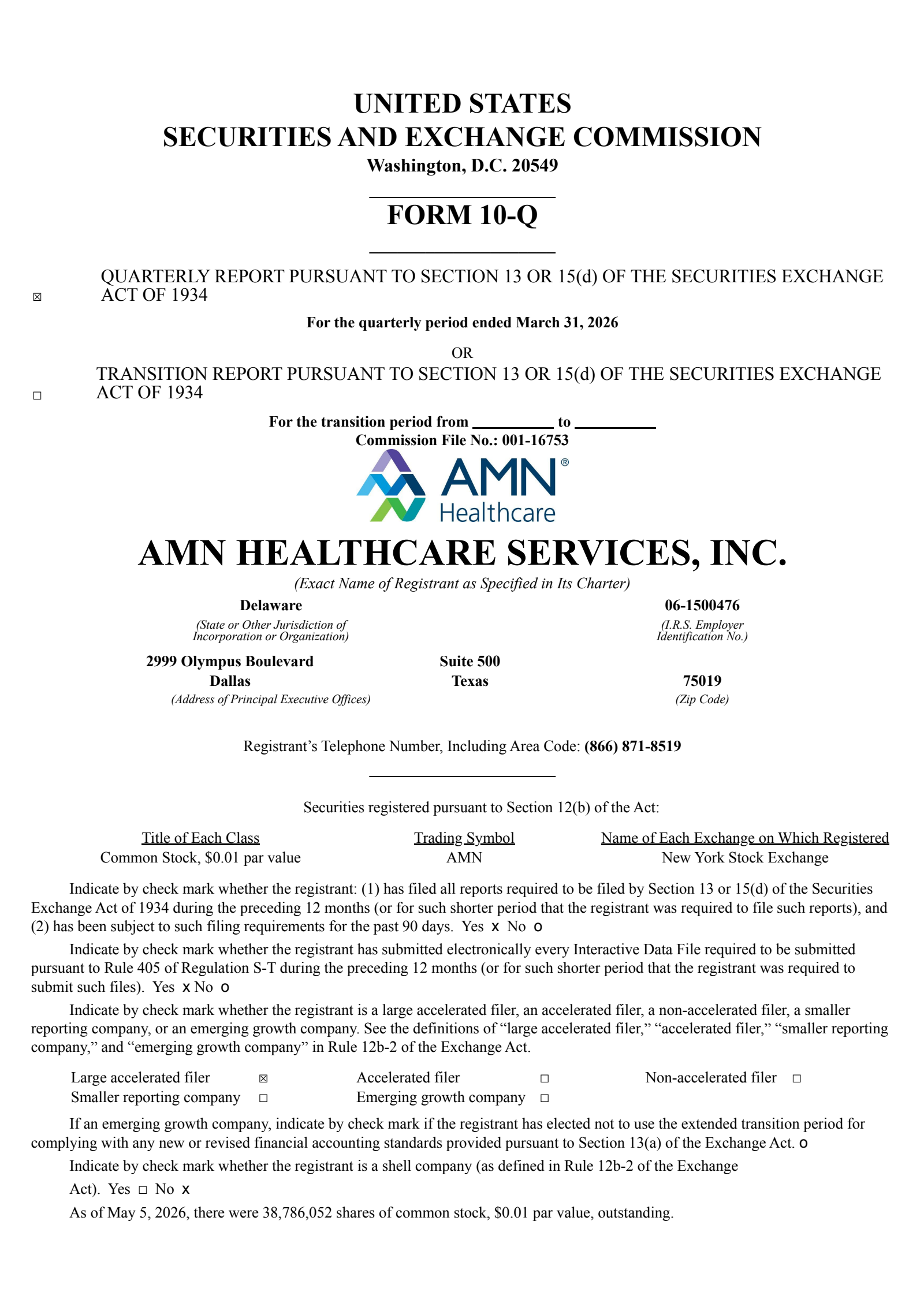 AMN Healthcare Services' Q1 2026 Quarterly report