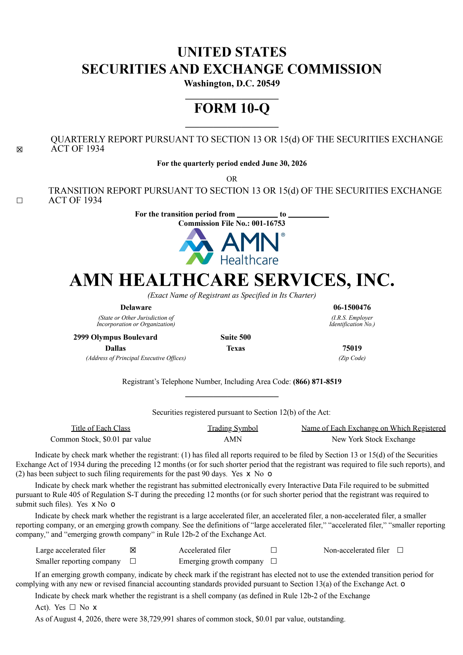 AMN Healthcare Services' Q2 2026 Quarterly report