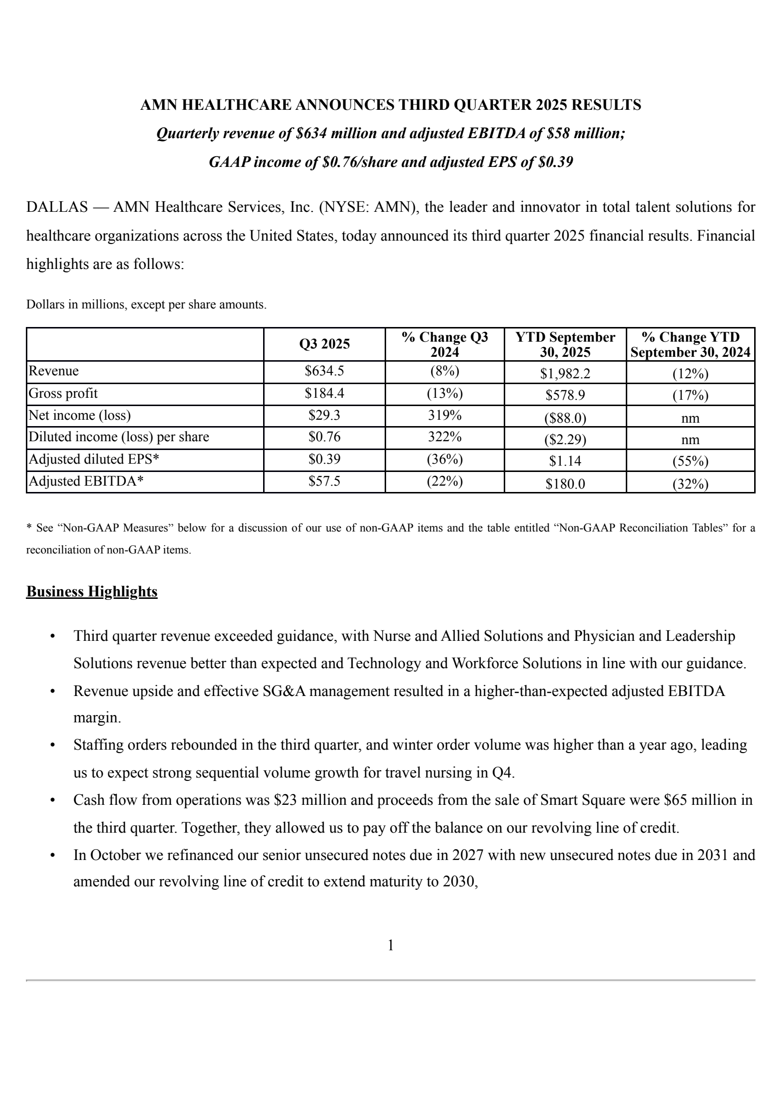 AMN Healthcare Services' Q3 2025 Earnings Release