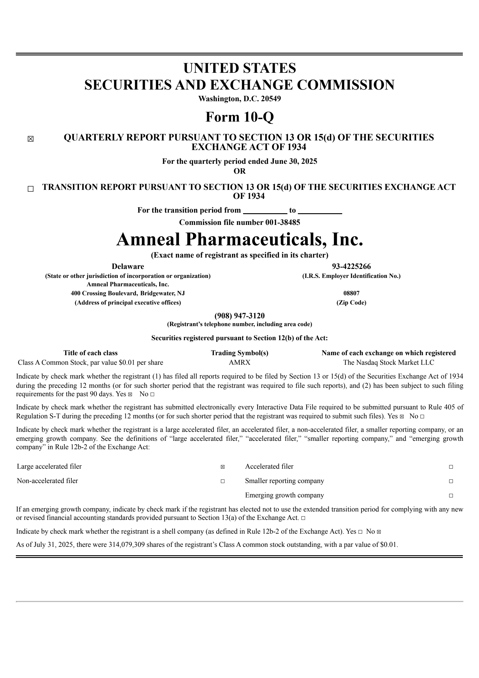 AMNEAL PHARMACEUTICALS's Q2 2025 Quarterly report