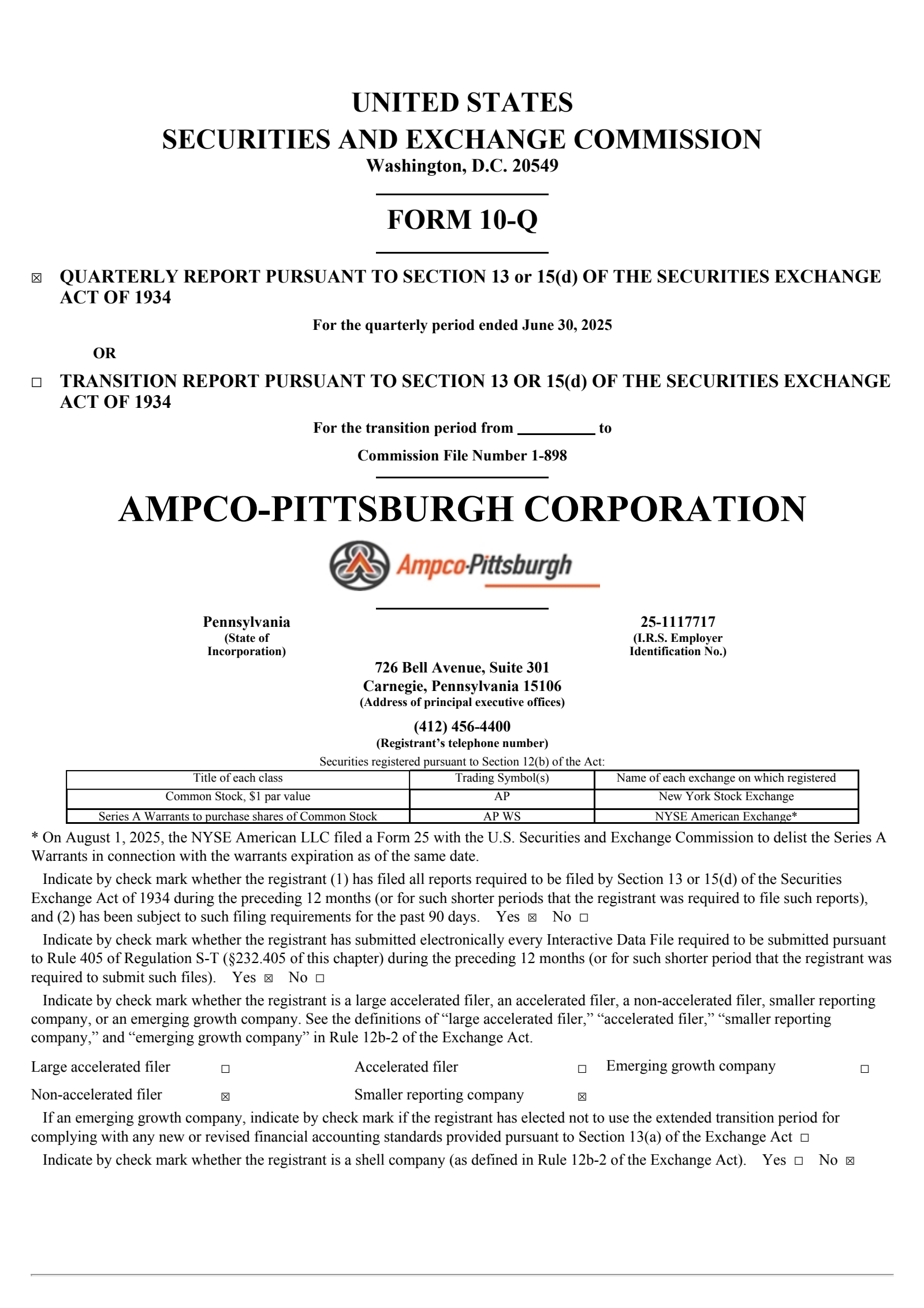 Ampco-Pittsburgh's Q2 2025 Quarterly report