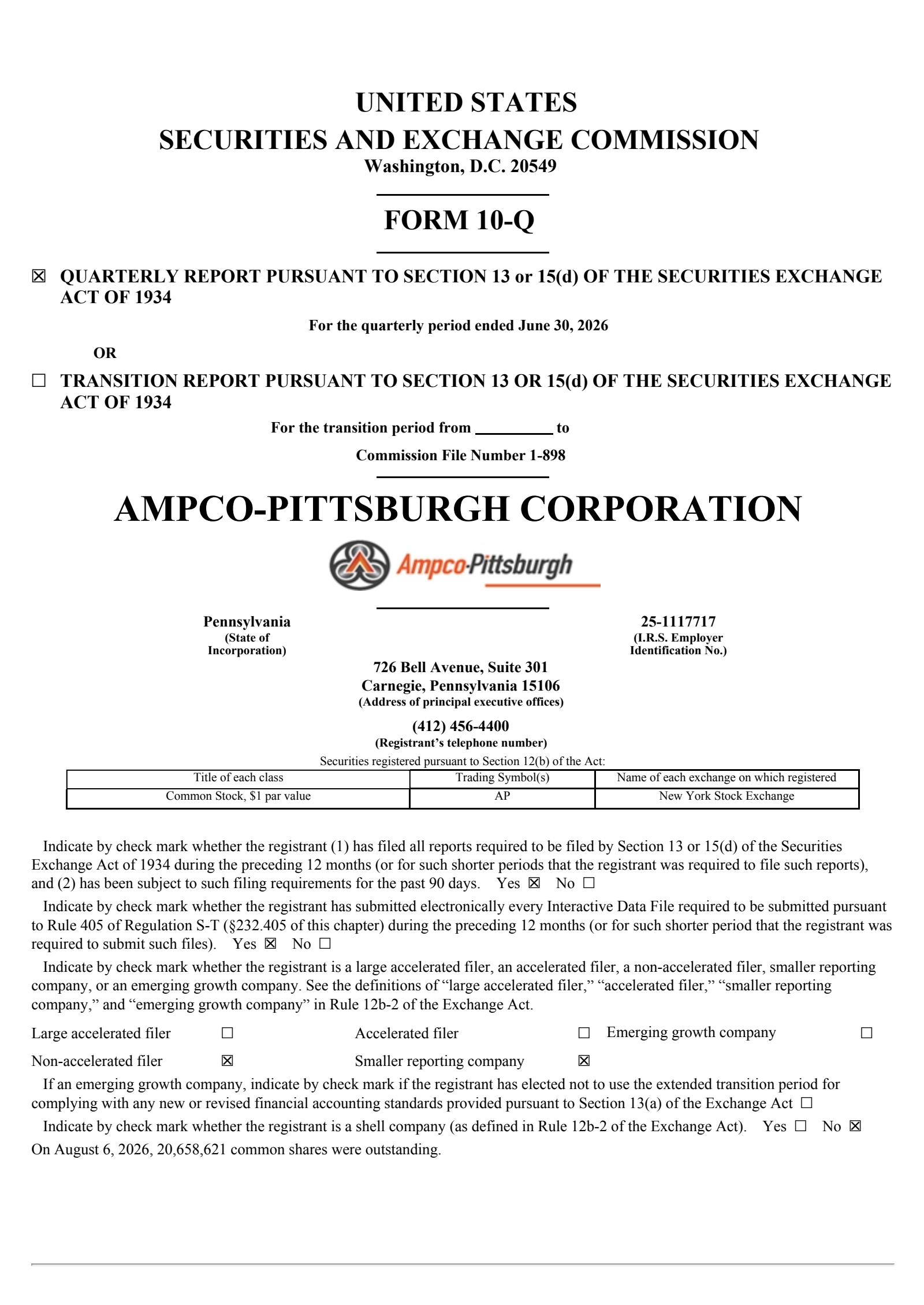 Ampco-Pittsburgh's Q2 2026 Quarterly report