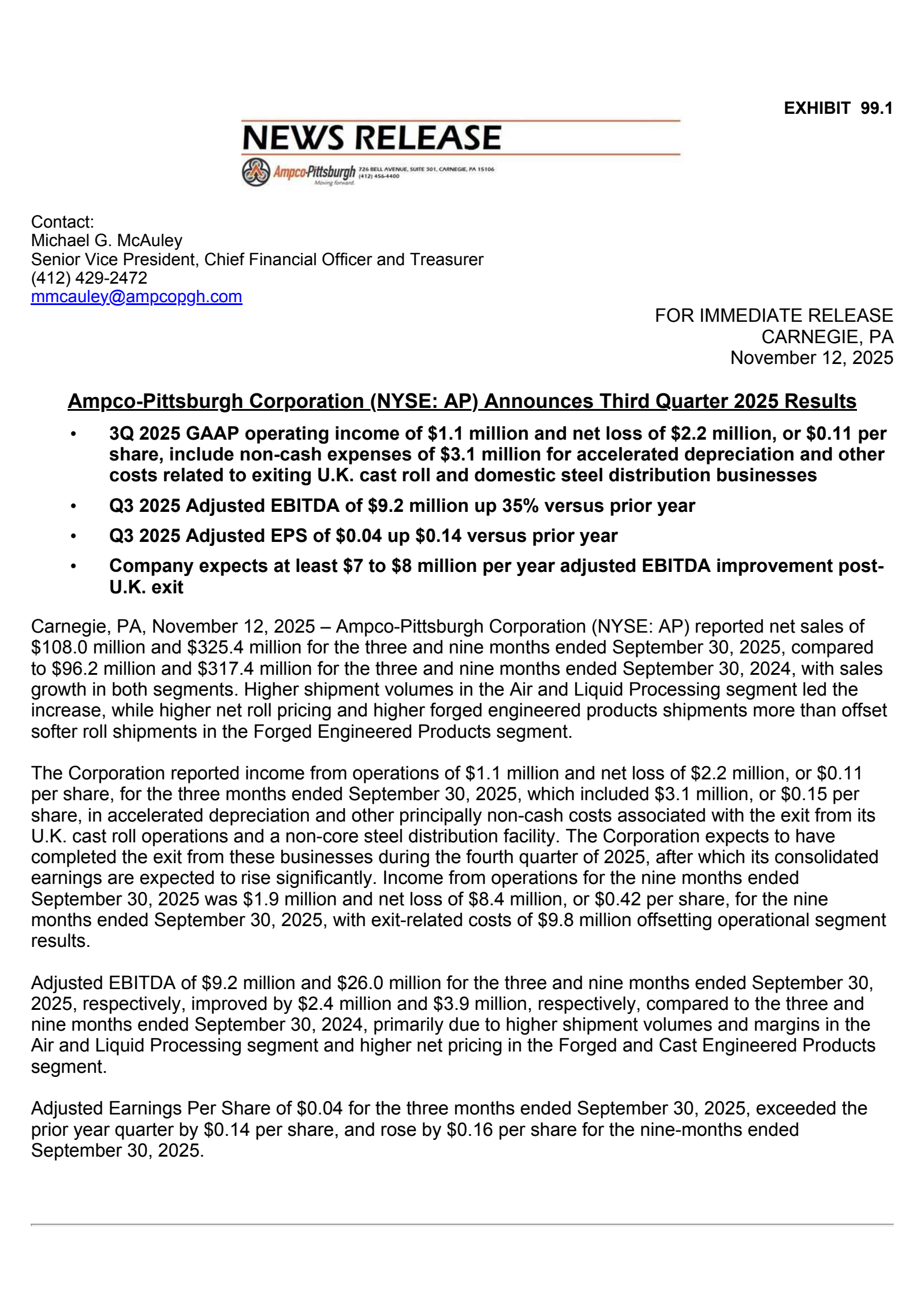 Ampco-Pittsburgh's Q3 2025 Earnings Release