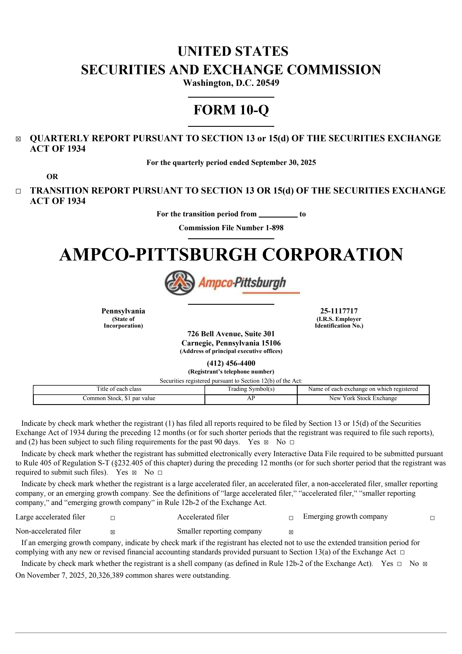 Ampco-Pittsburgh's Q3 2025 Quarterly Report