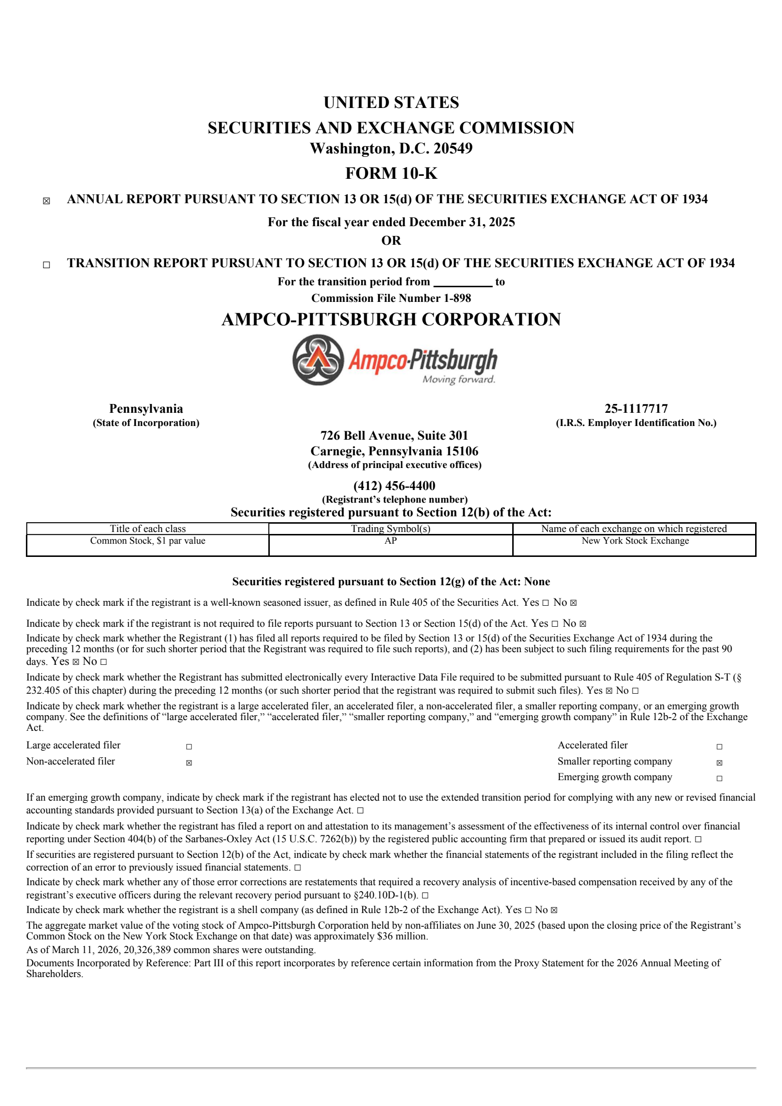 Ampco-Pittsburgh's Q4 2025 Annual report