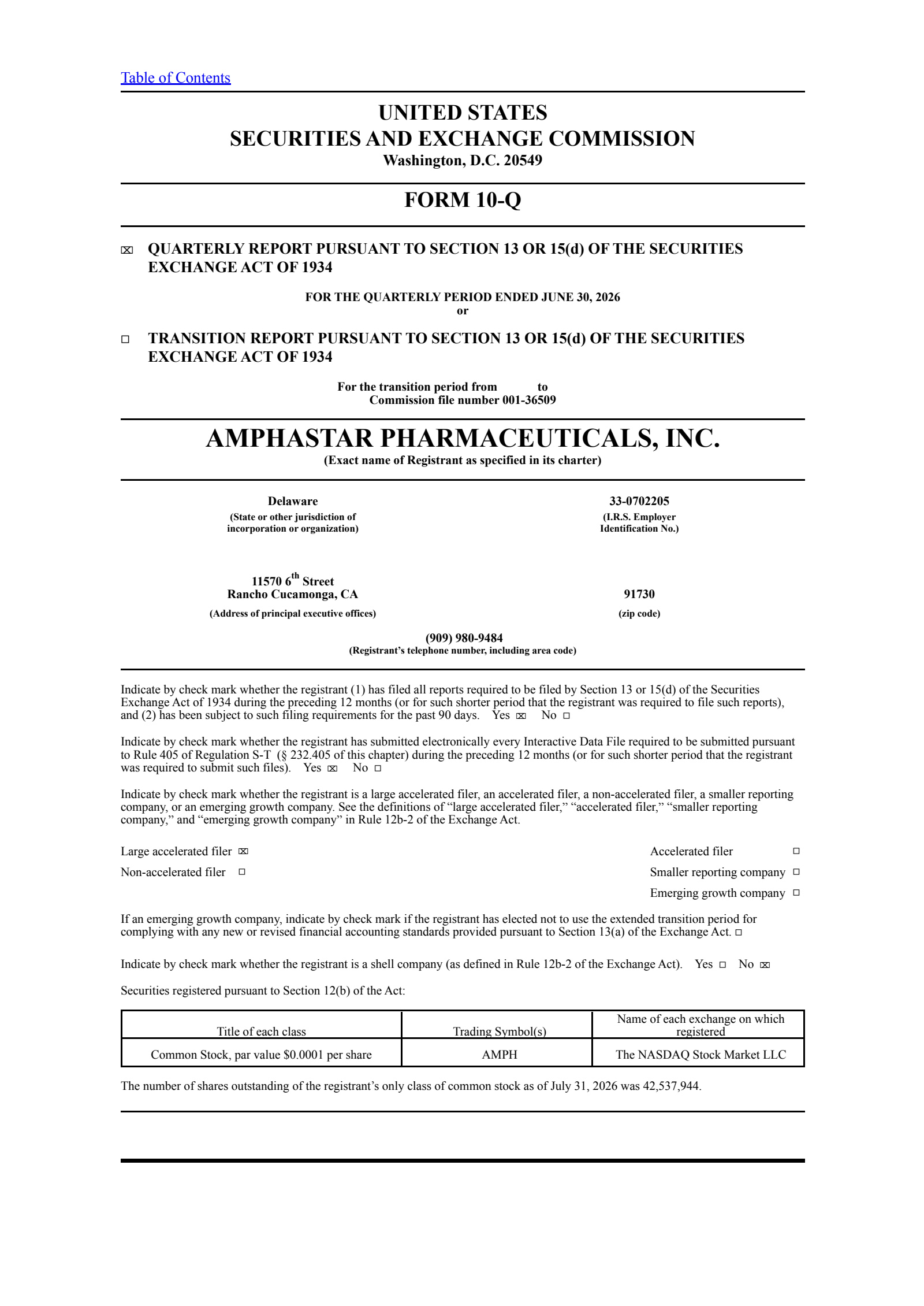 Amphastar Pharmaceuticals' Q2 2026 Quarterly report