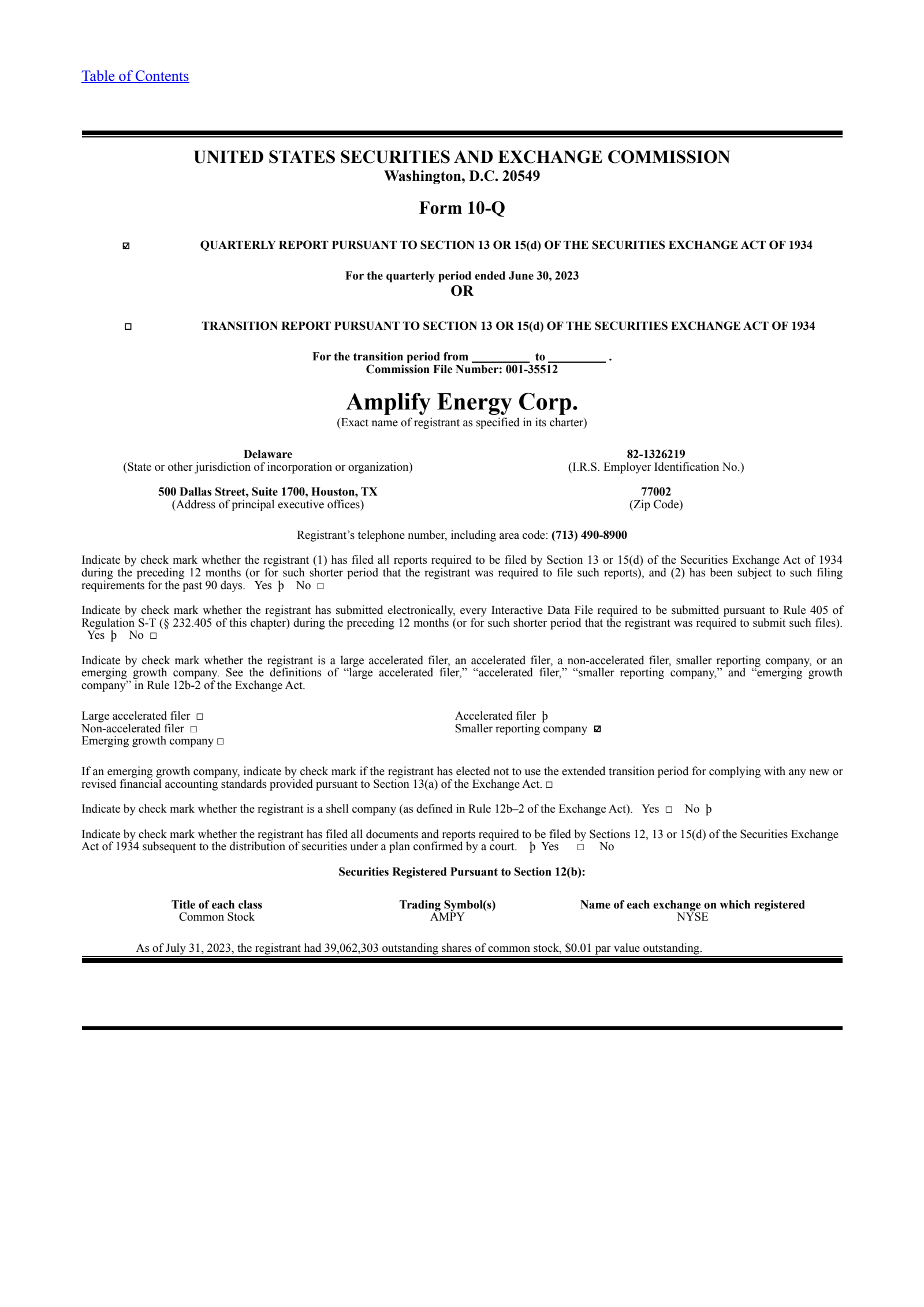Amplify Energy's Q2 2023 Quarterly report