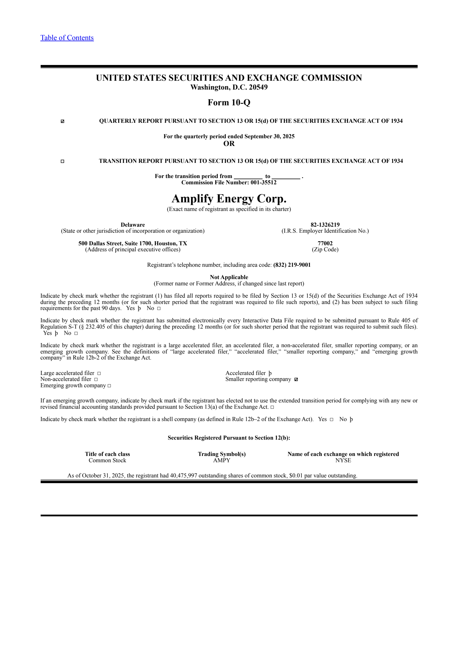 Amplify Energy's Q3 2025 Quarterly Report