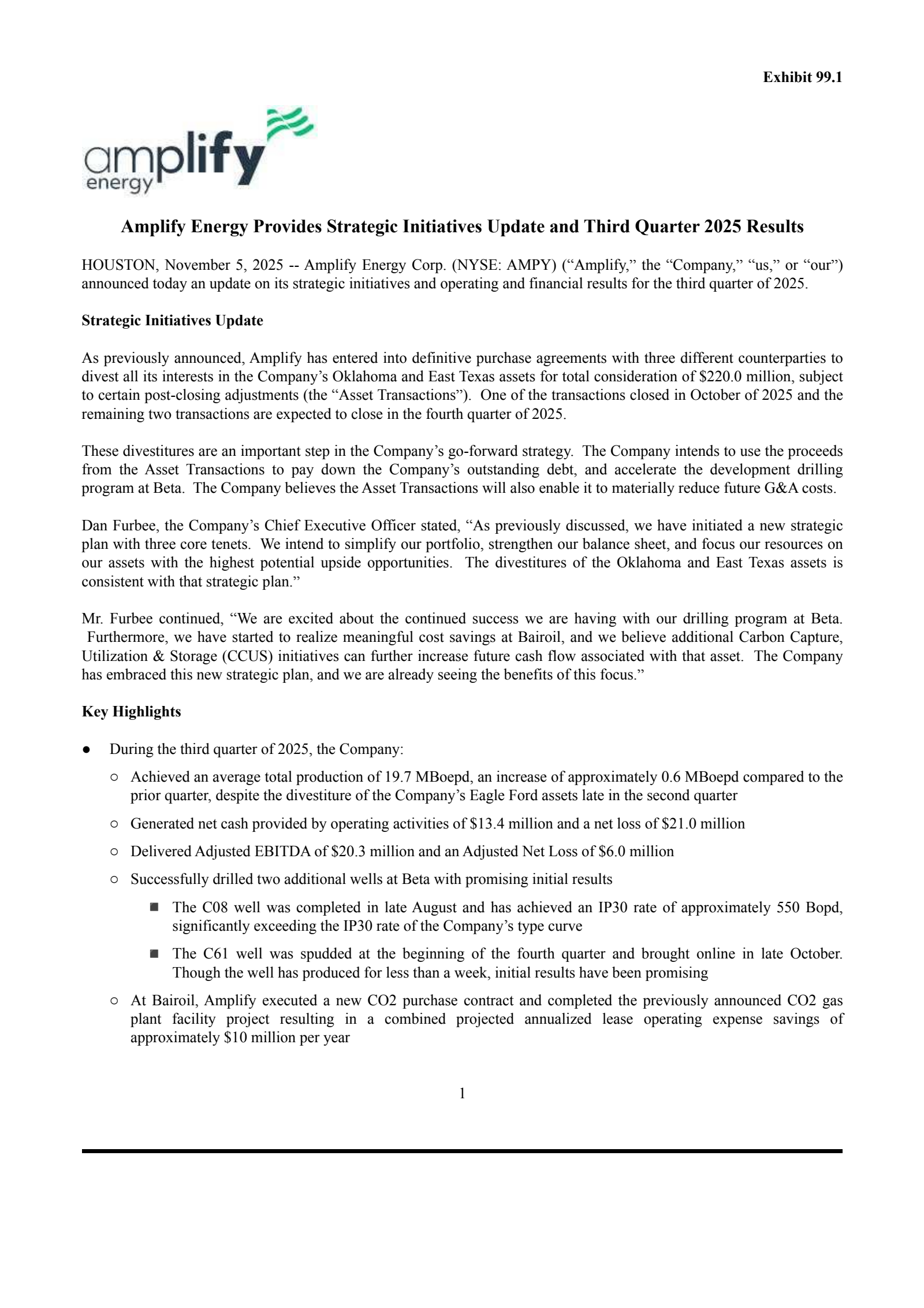 Amplify Energy's Q3 2025 Earnings Release