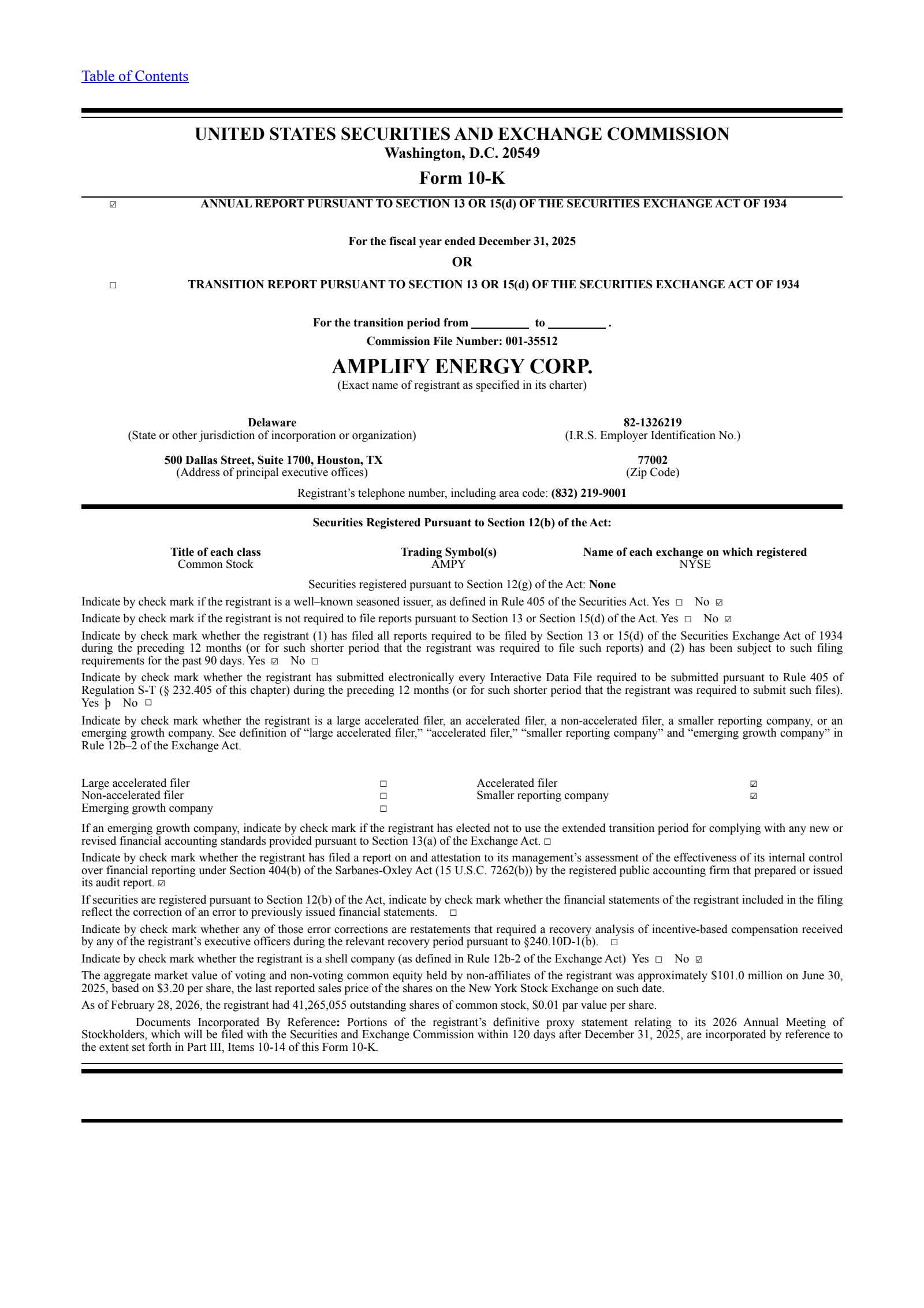 Amplify Energy's Q4 2025 Annual report