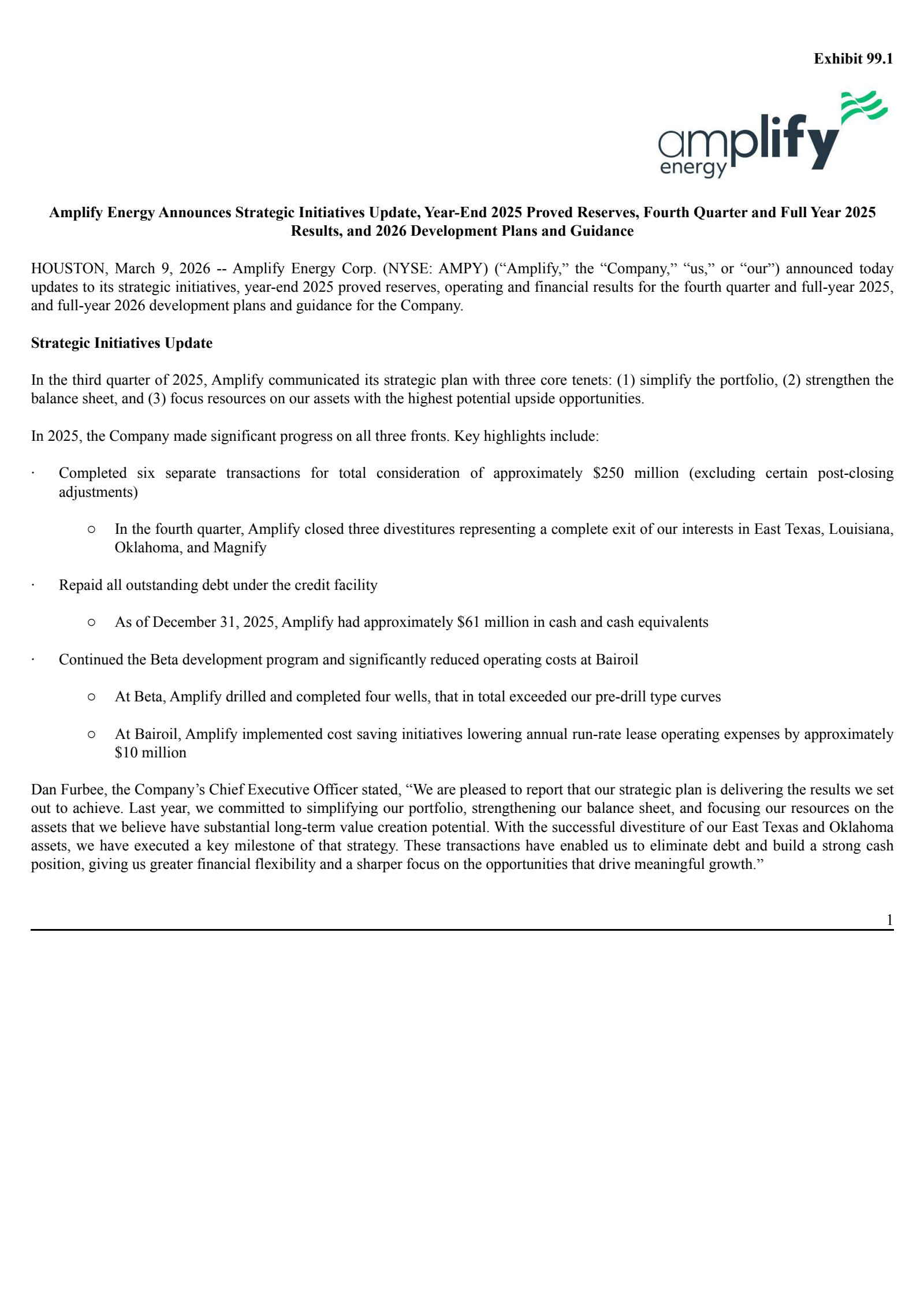 Amplify Energy's Q4 2025 Press Release
