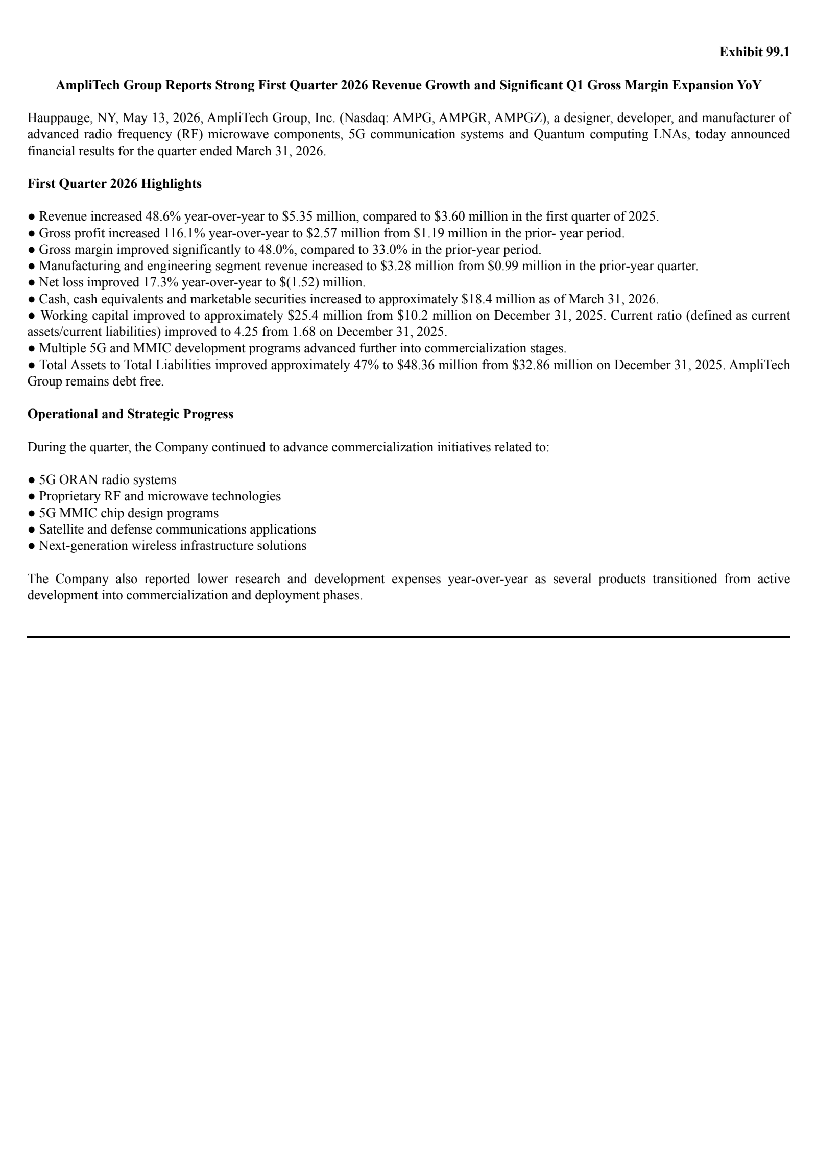 AmpliTech Group's Q1 2026 Press Release