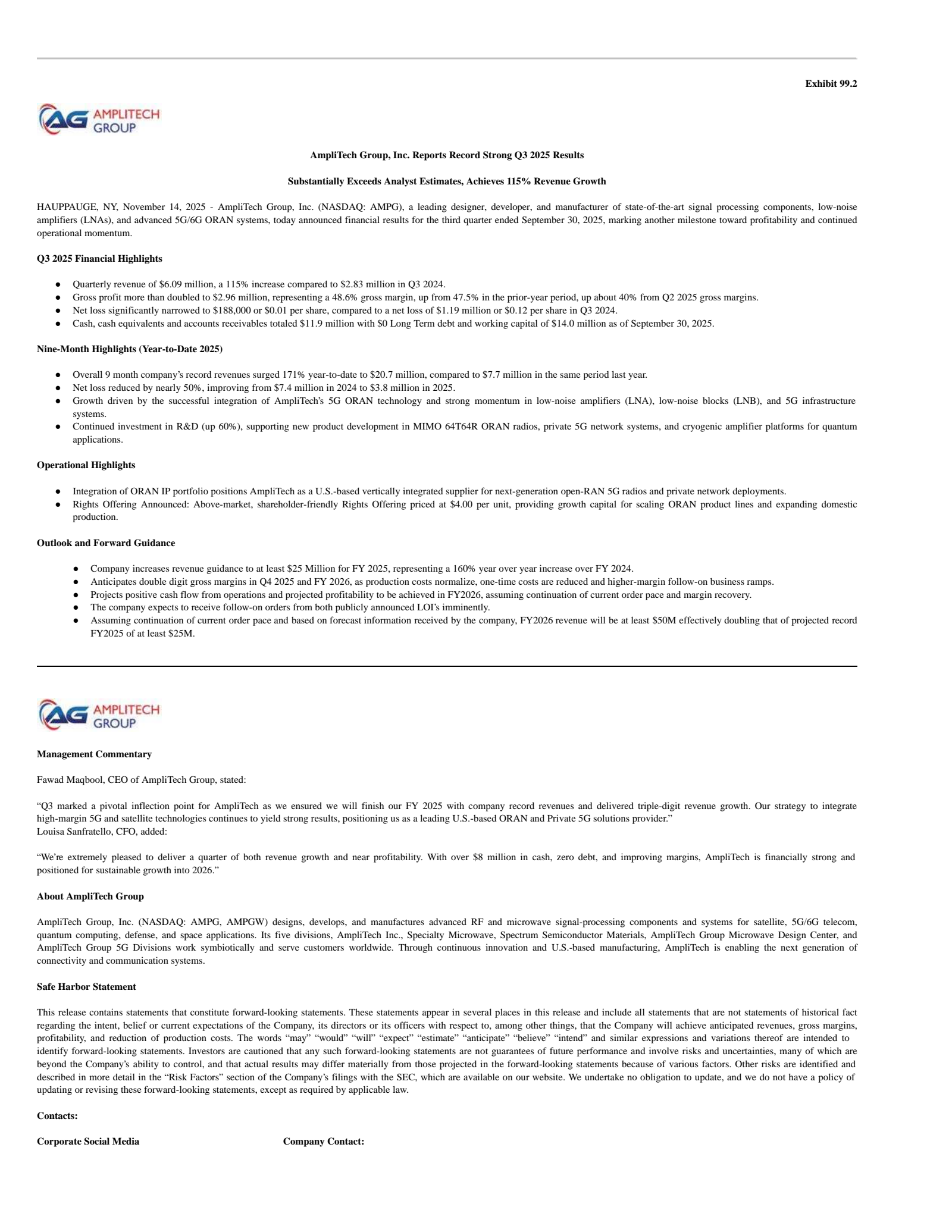 AmpliTech Group's Q3 2025 Earnings Release