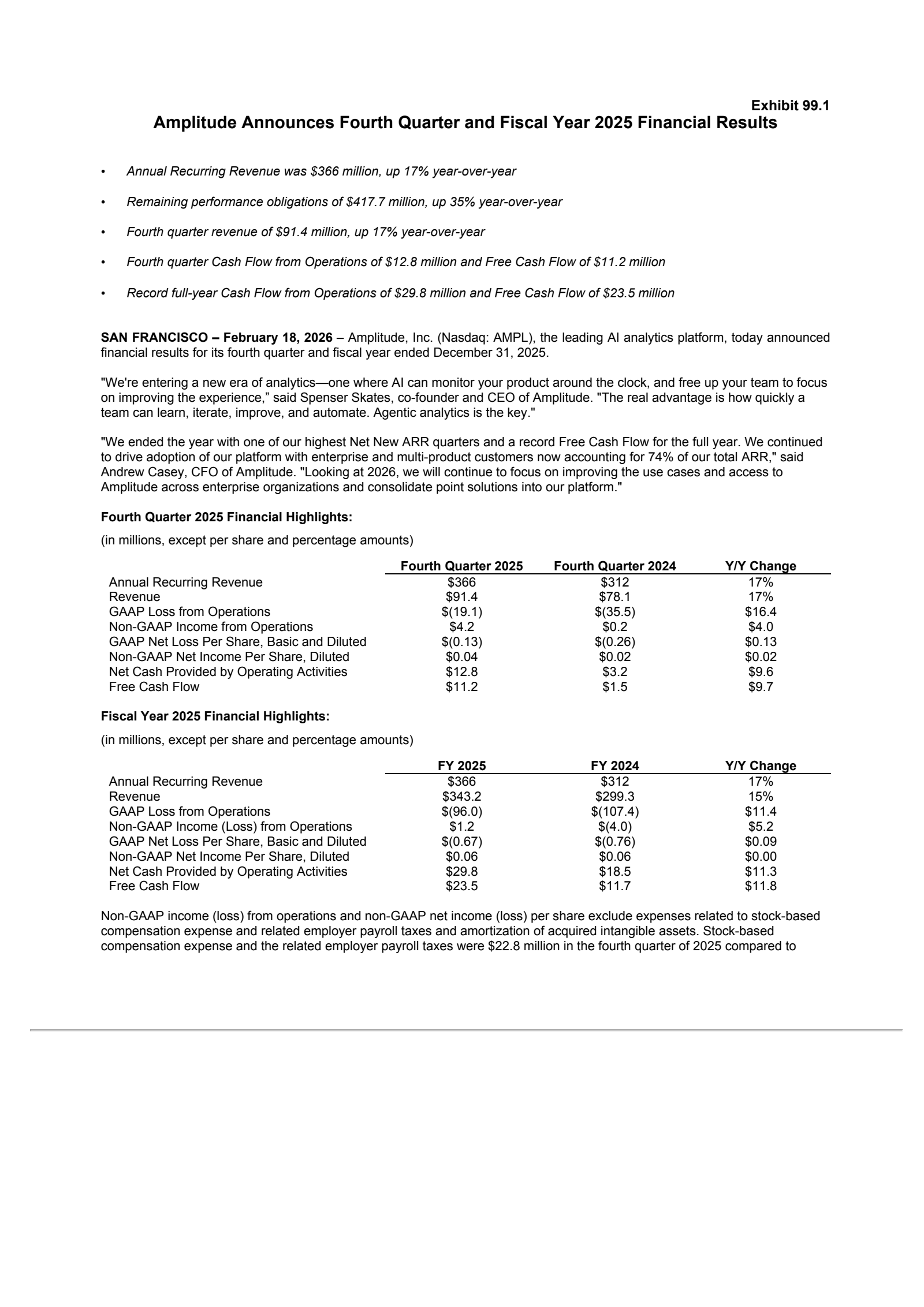 Amplitude's Q4 2025 Press Release