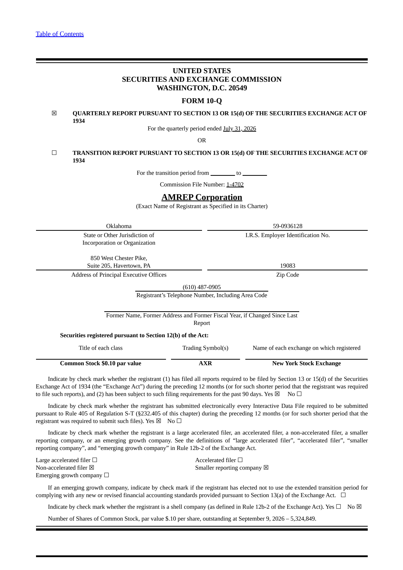 AMREP's Q1 2027 Quarterly report