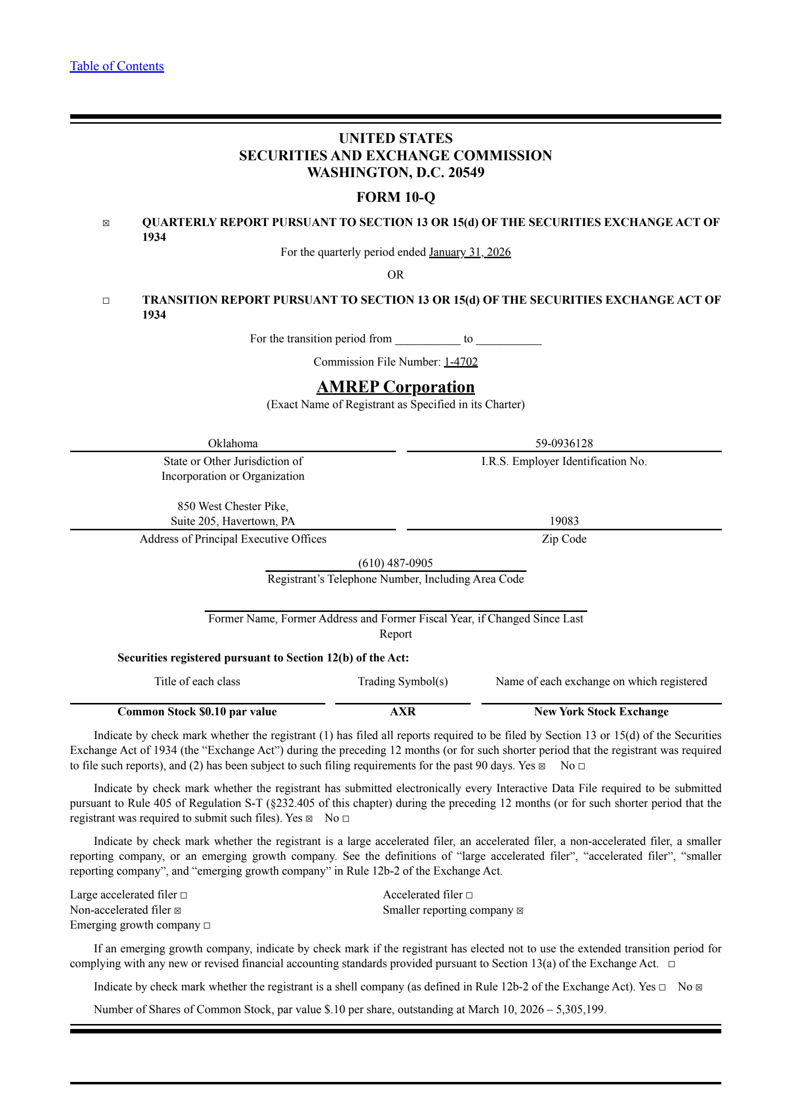 AMREP's Q3 2026 Quarterly report