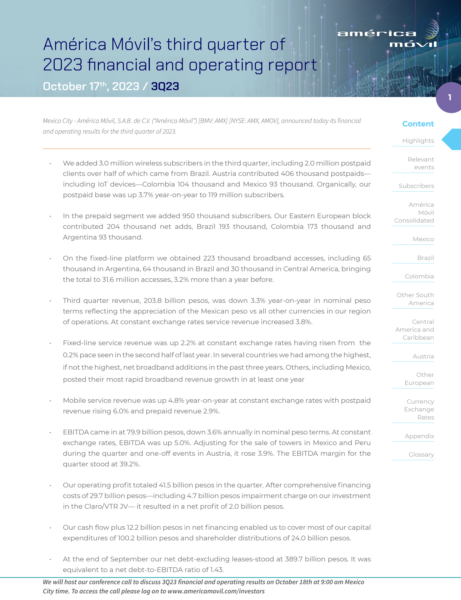 América Móvil's Q3 2023 Interim report