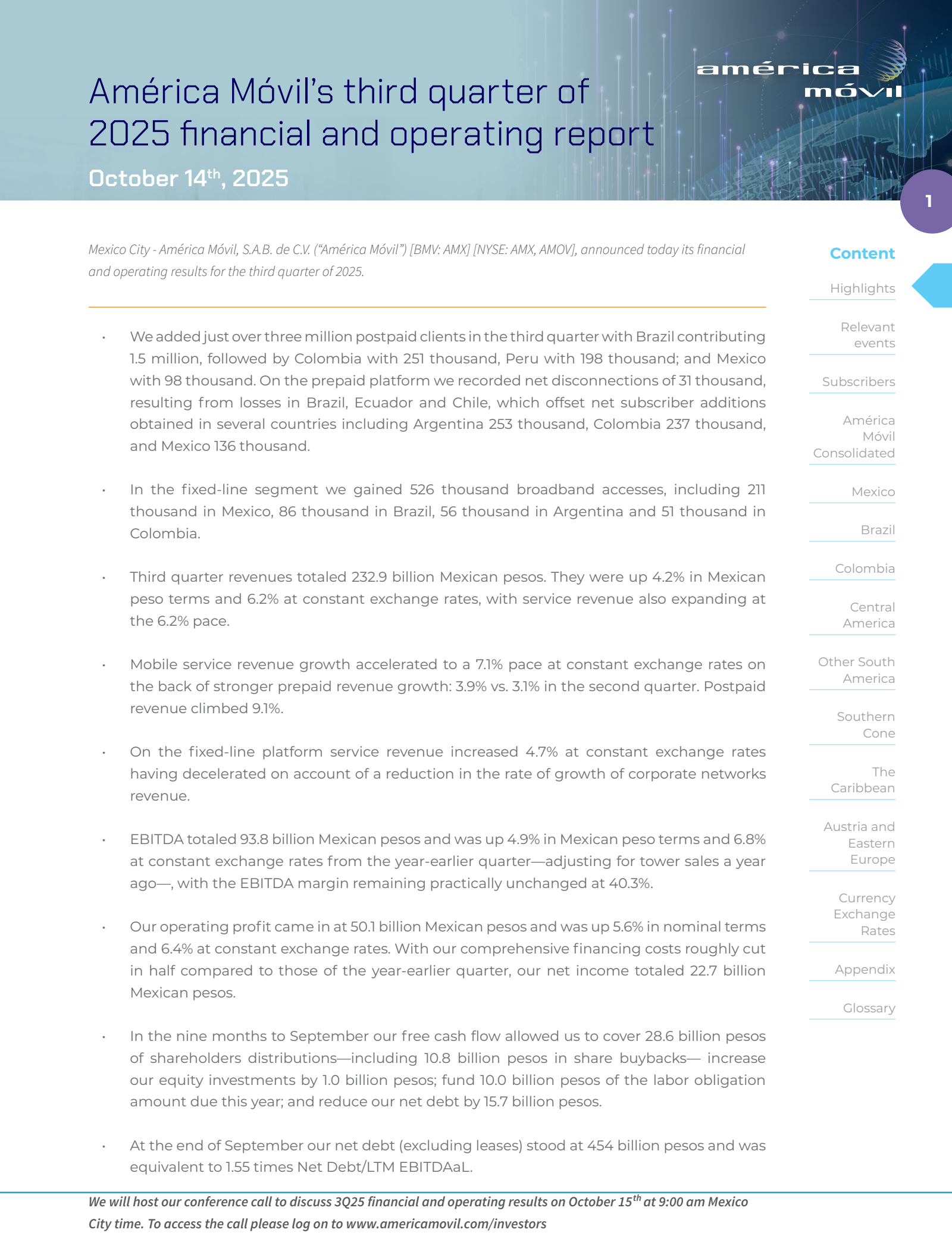 America Movil's Q3 2025 Earnings Release