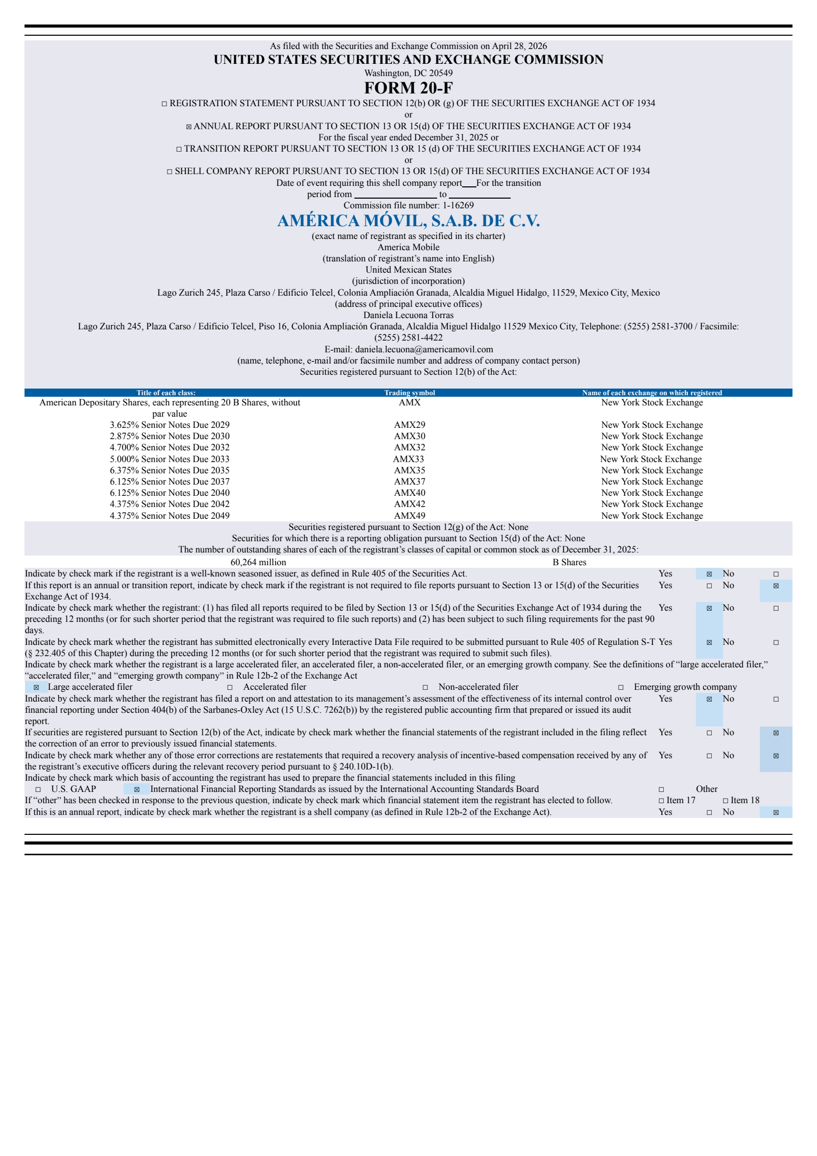America Movil's Q4 2025 Annual report