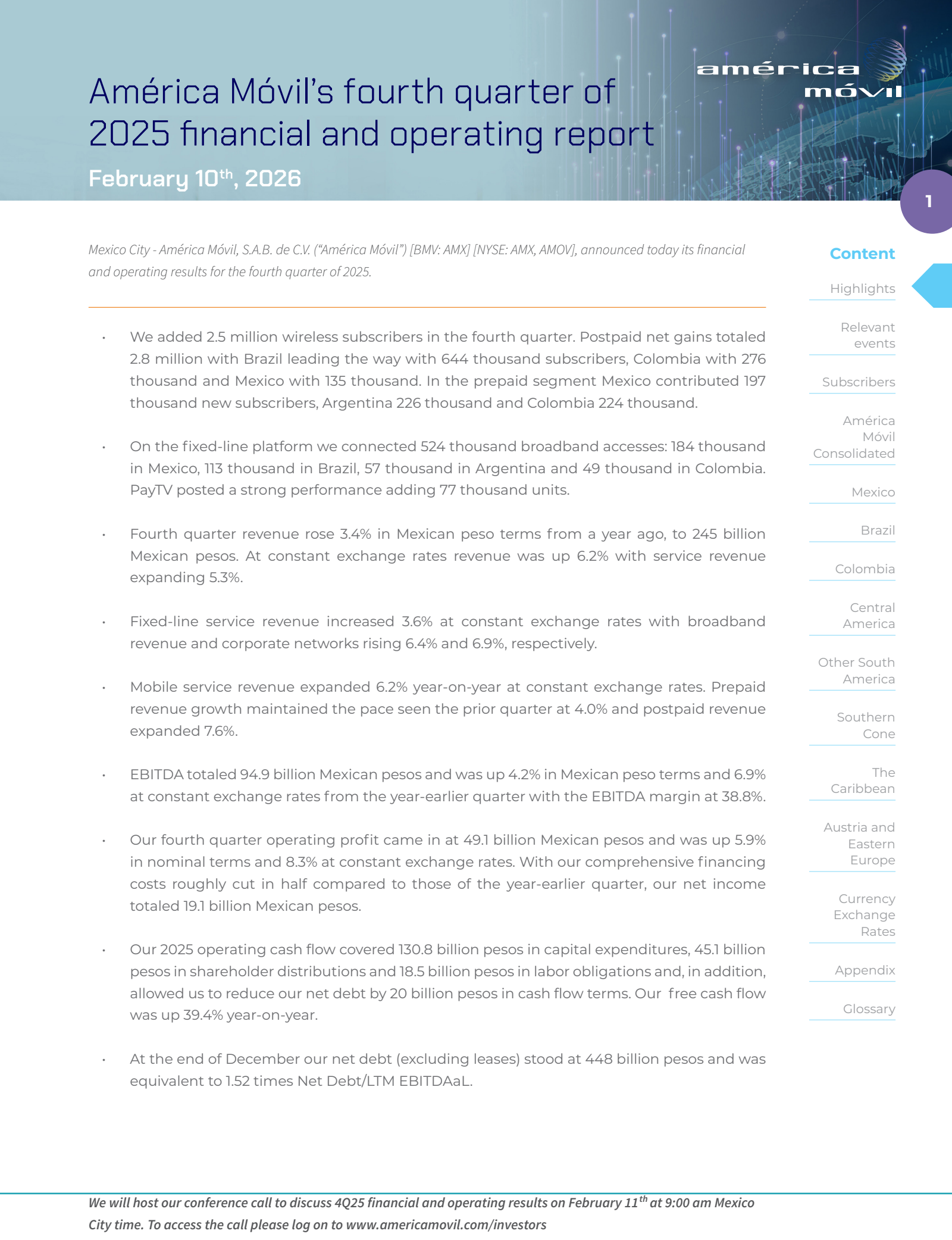 America Movil's Q4 2025 Press Release