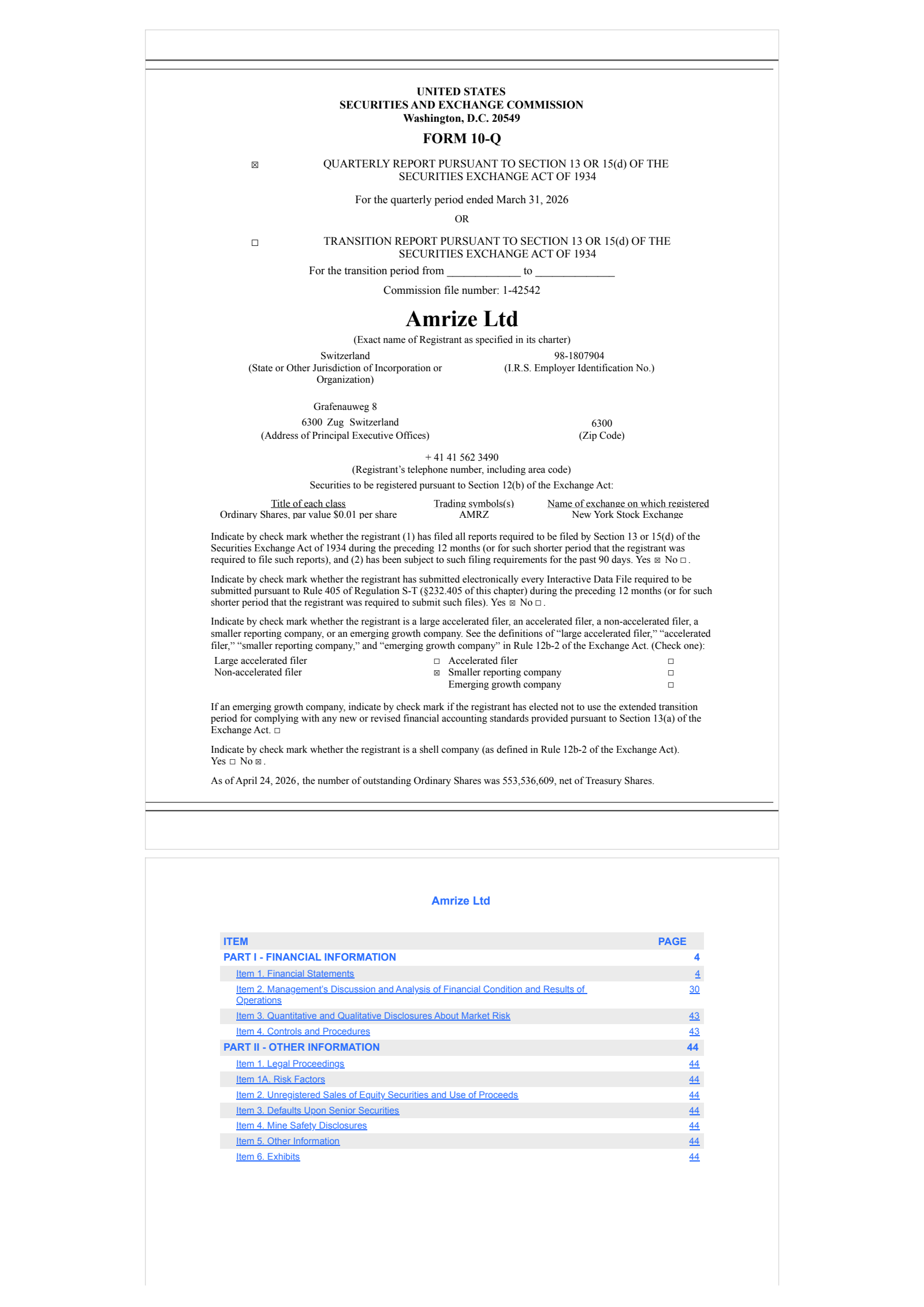 Amrize's Q1 2026 Quarterly report