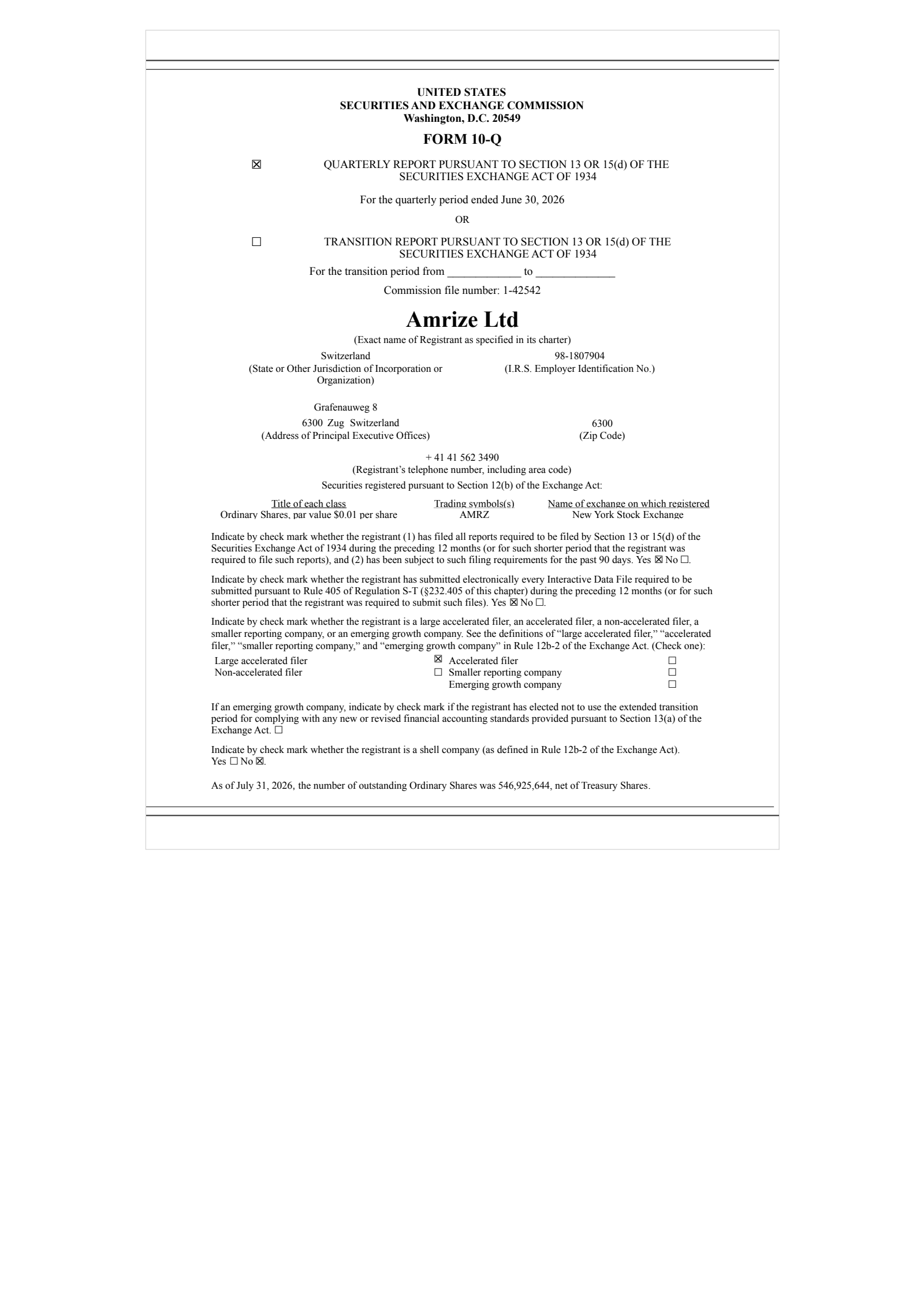 Amrize's Q2 2026 Quarterly report