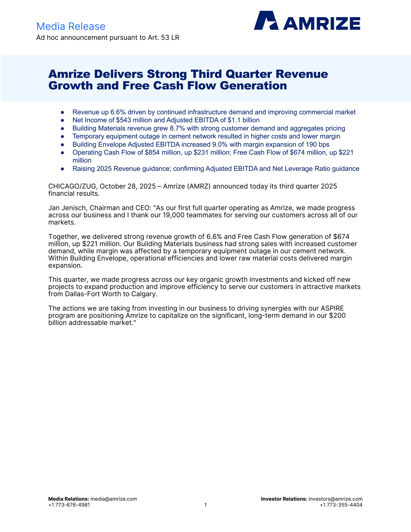 Amrize's Q3 2025 Earnings Release