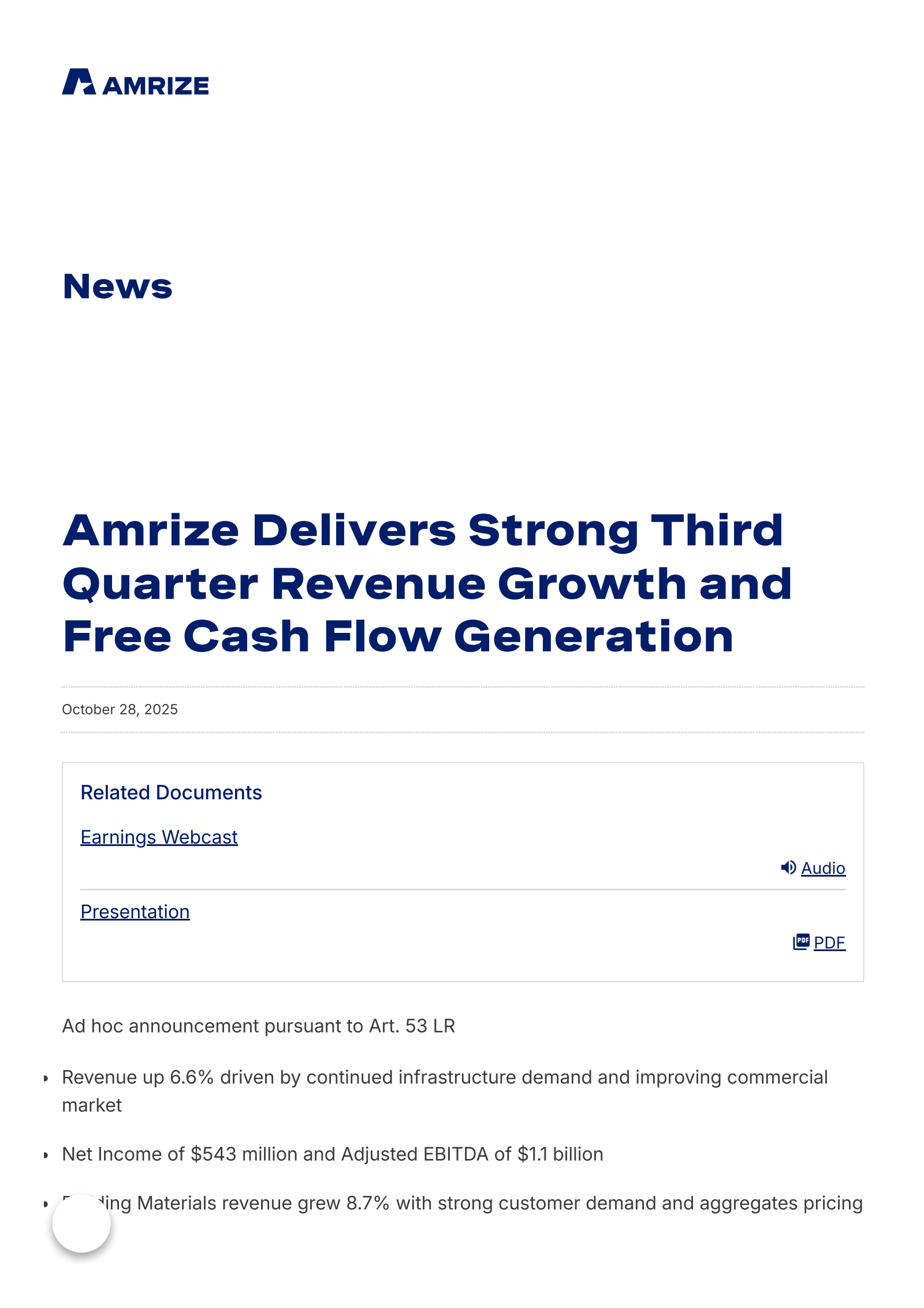 Amrize's Q3 2025 Interim Report