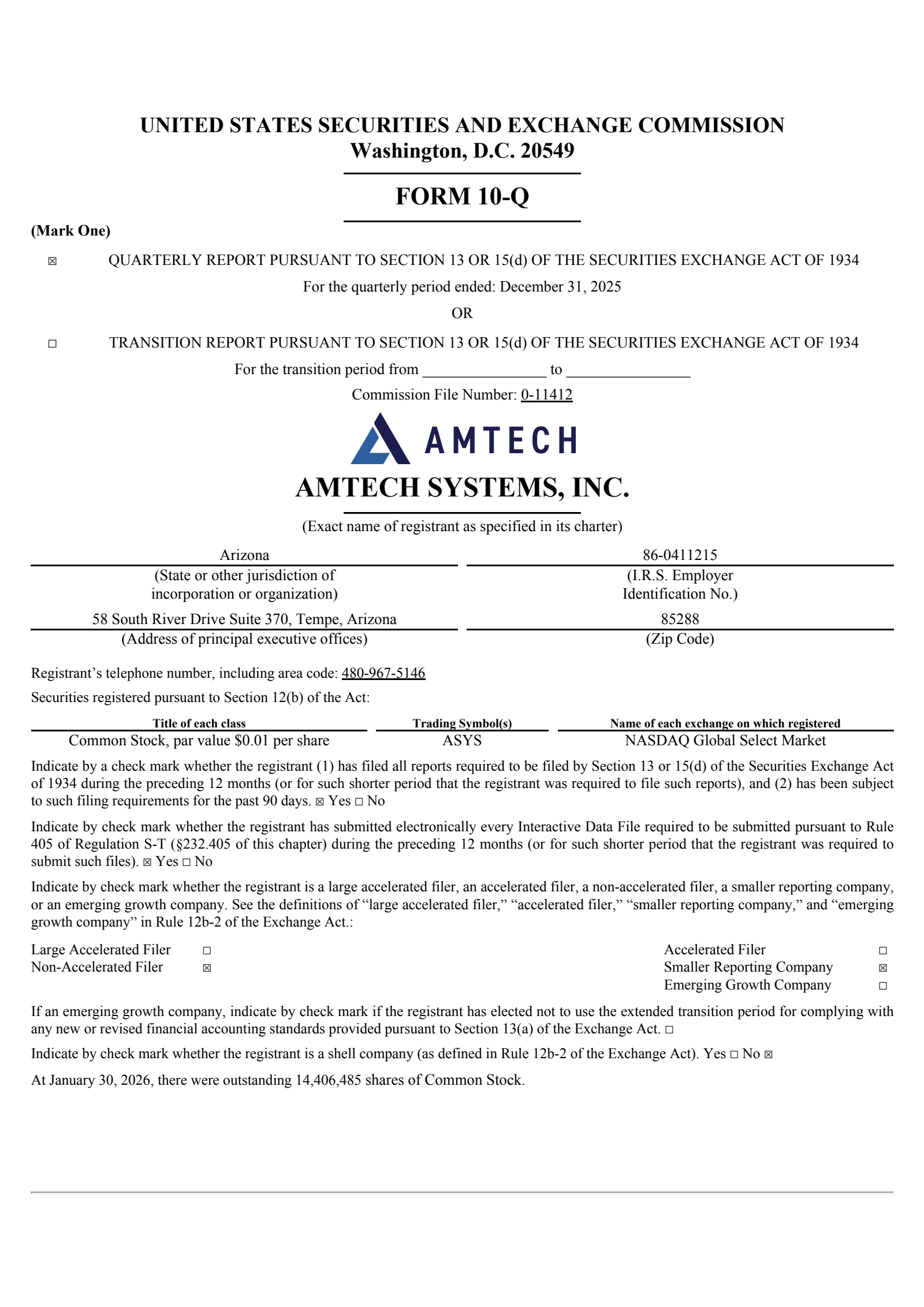 Amtech Systems' Q1 2026 Quarterly report