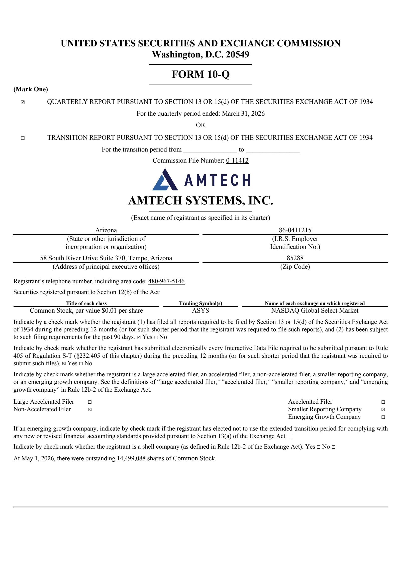 Amtech Systems' Q2 2026 Quarterly report