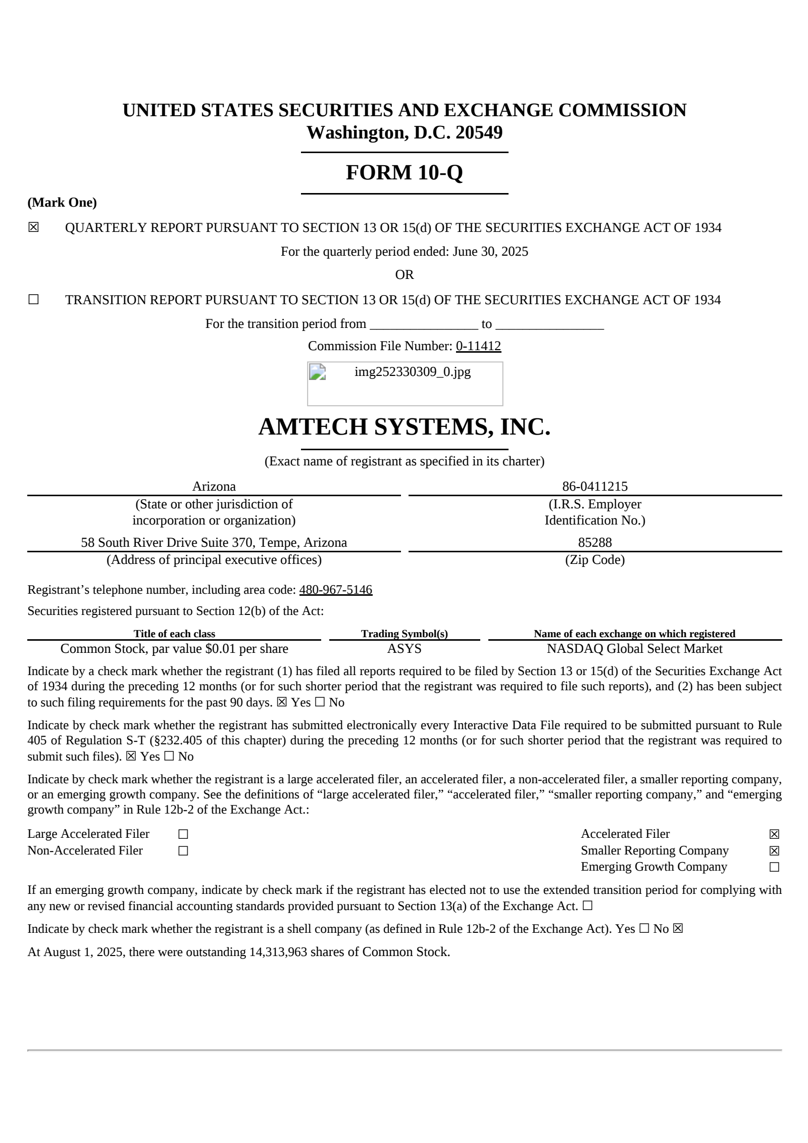 Amtech Systems' Q3 2025 Quarterly report