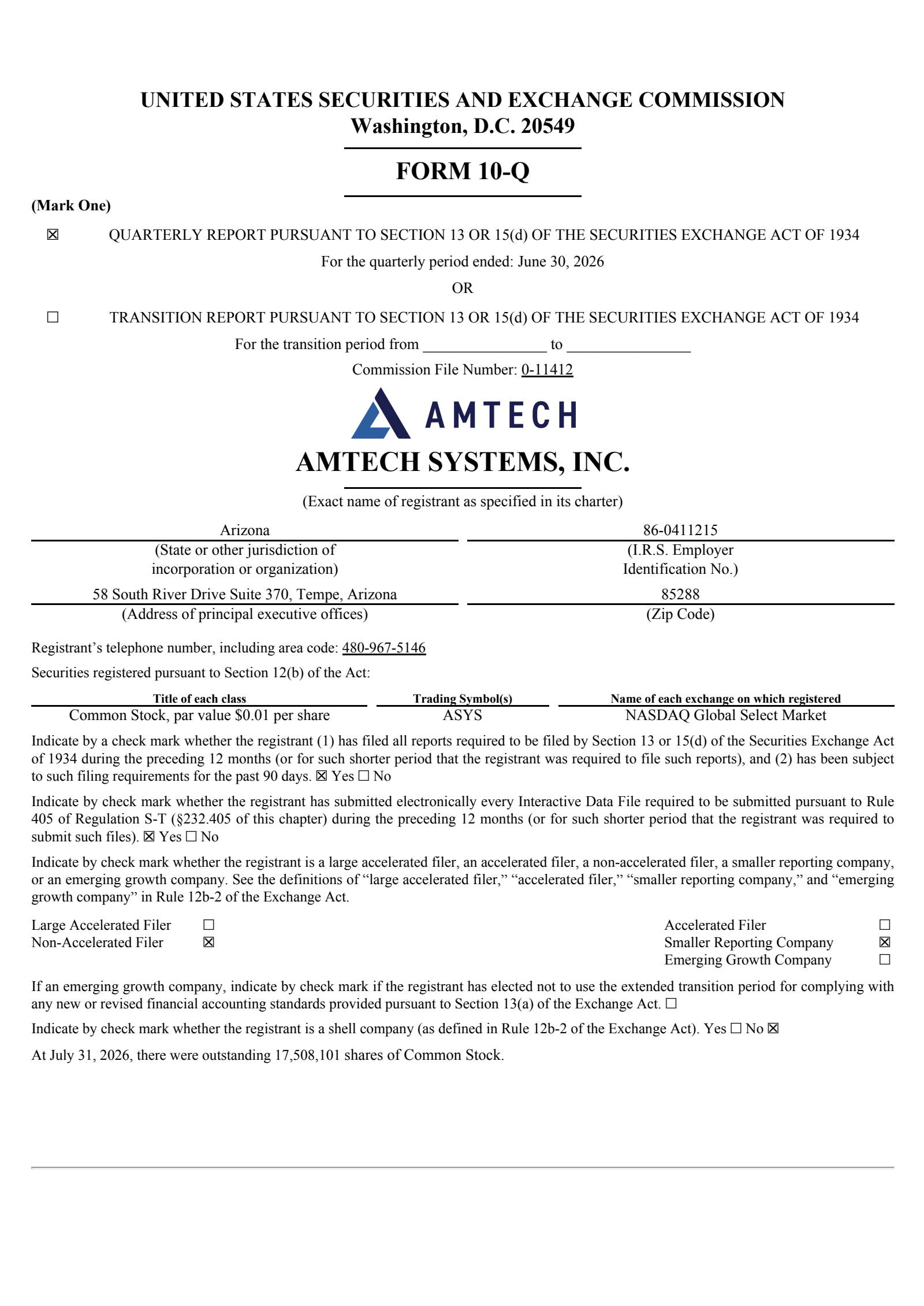 Amtech Systems' Q3 2026 Quarterly report