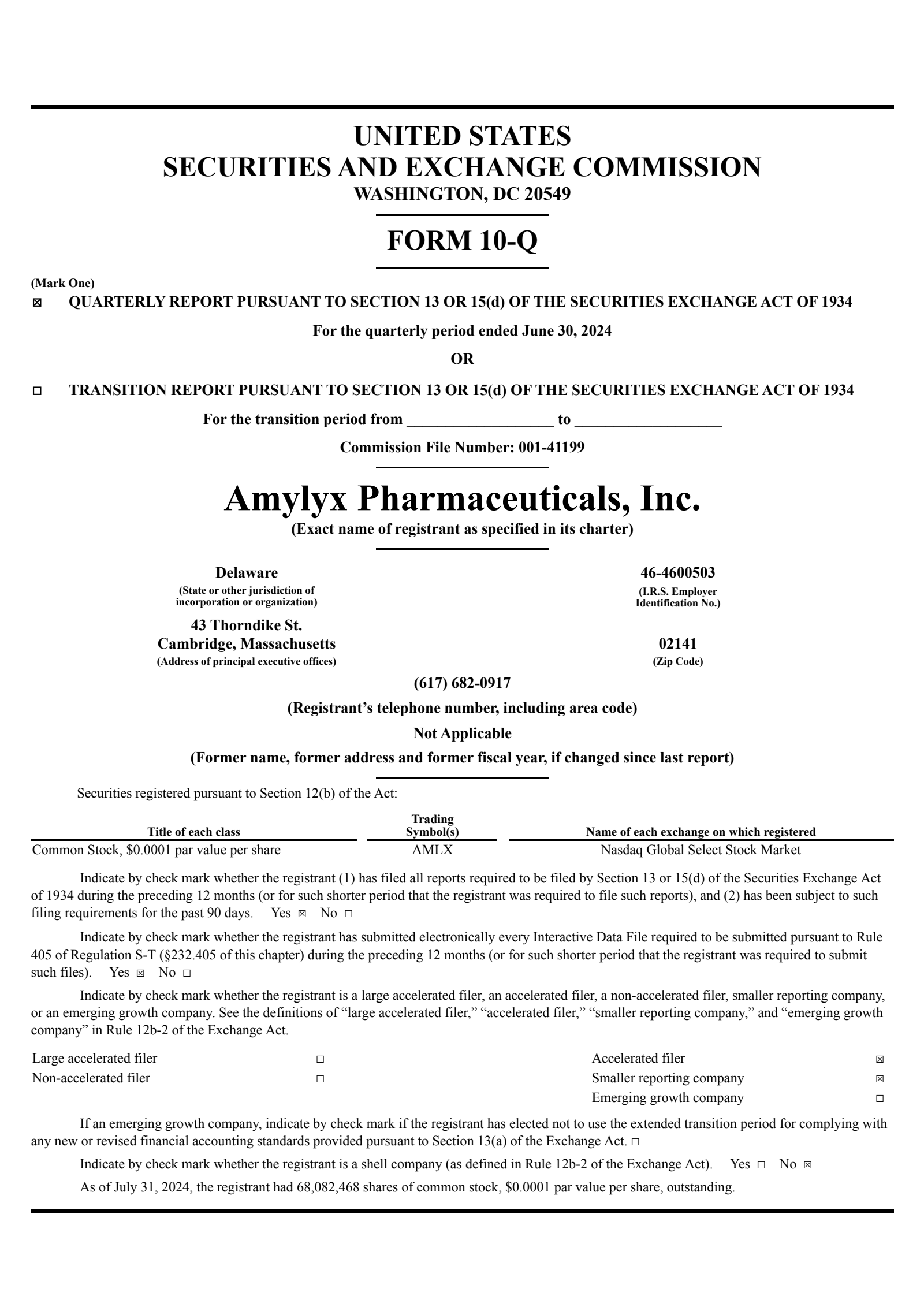 Amylyx Pharmaceuticals' Q2 2024 Quarterly report