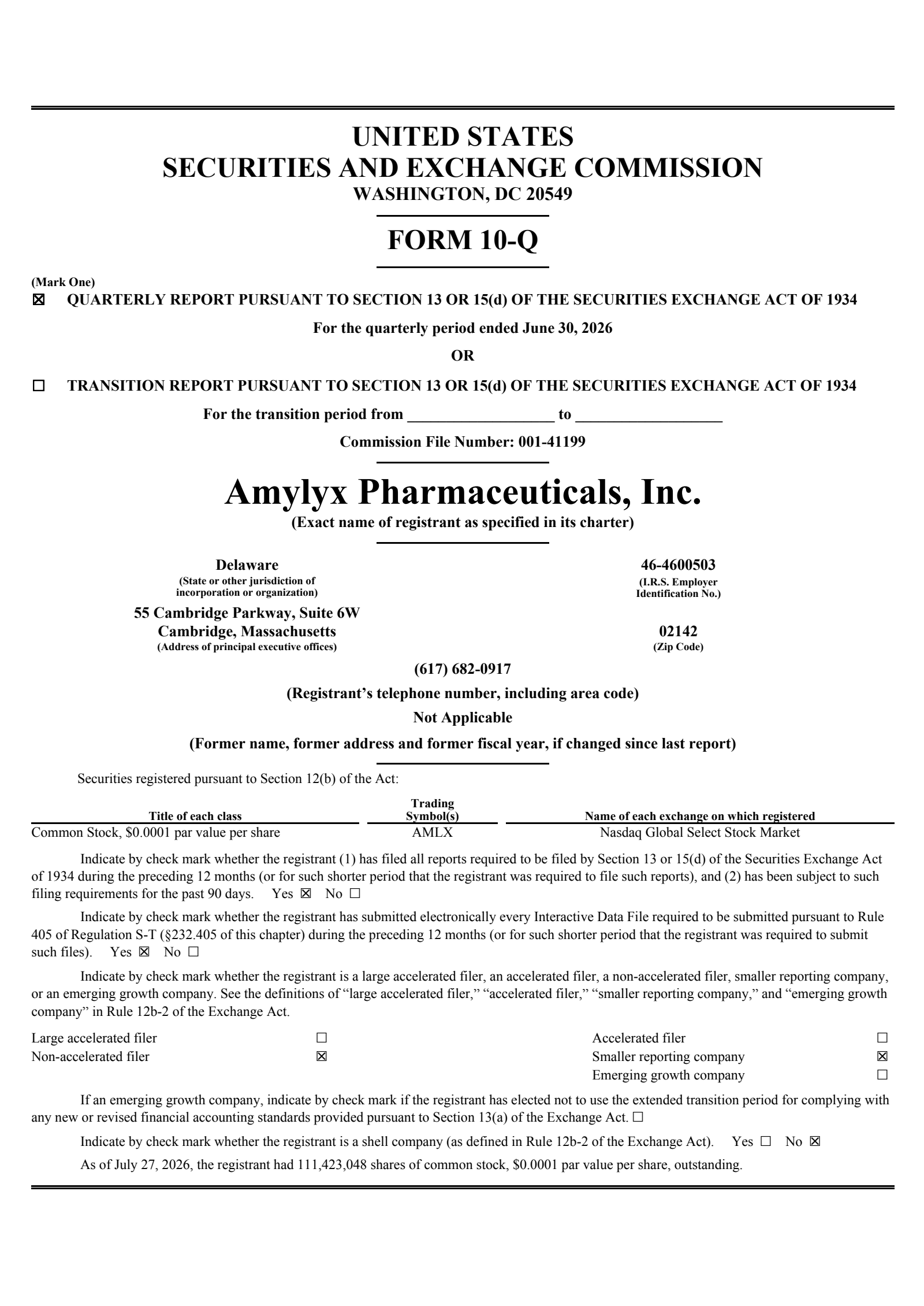 Amylyx Pharmaceuticals' Q2 2026 Quarterly report