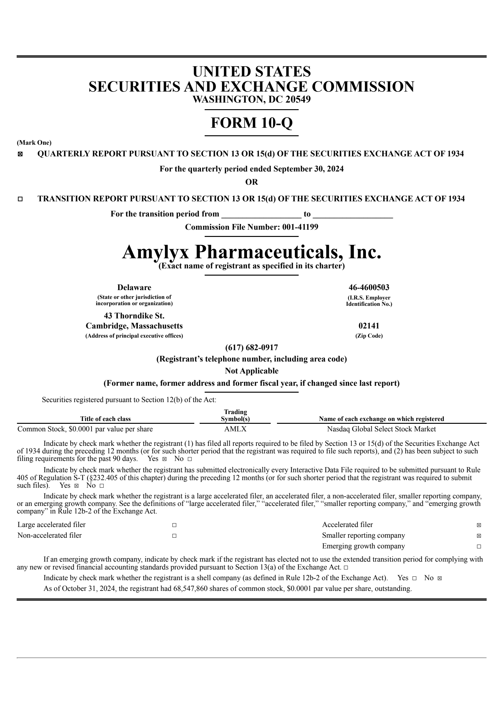 Amylyx Pharmaceuticals' Q3 2024 Quarterly report